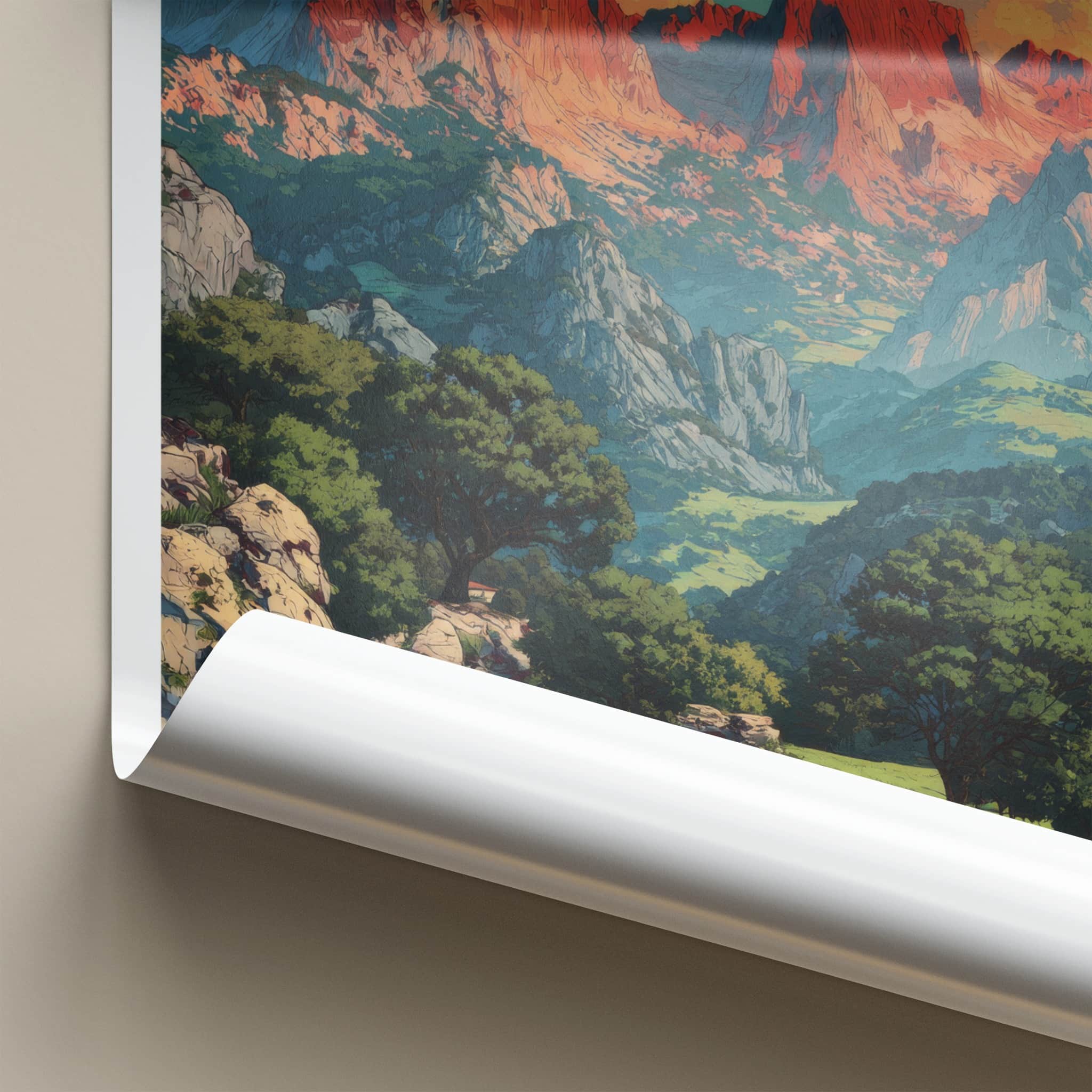 Picos de Europa Poster - Spain Travel Art - Majestic Red Peaks Home Decor