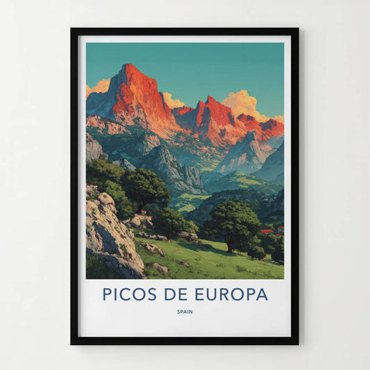 Picos de Europa Poster - Spain Travel Art - Majestic Red Peaks Home Decor