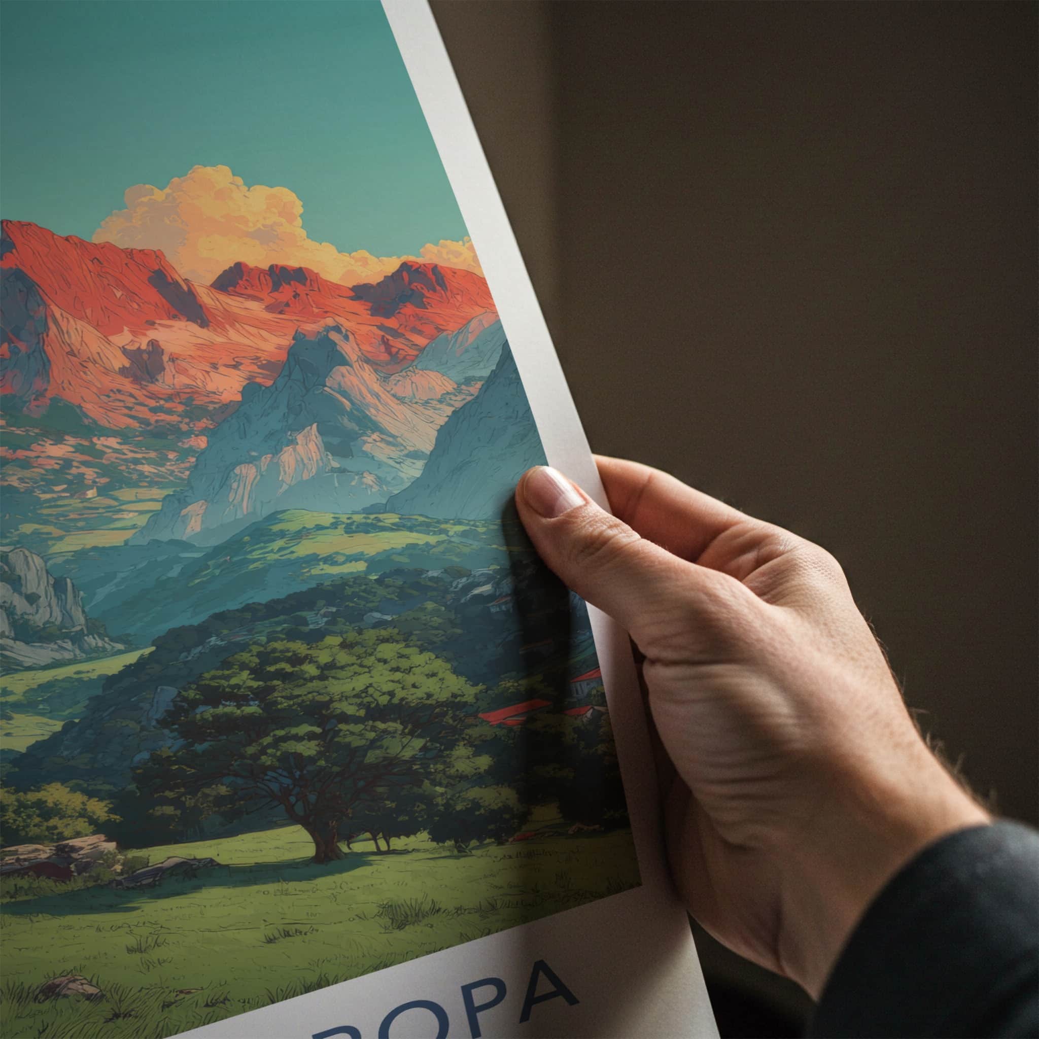 Picos de Europa Poster - Spain Travel Art - Majestic Red Peaks Home Decor