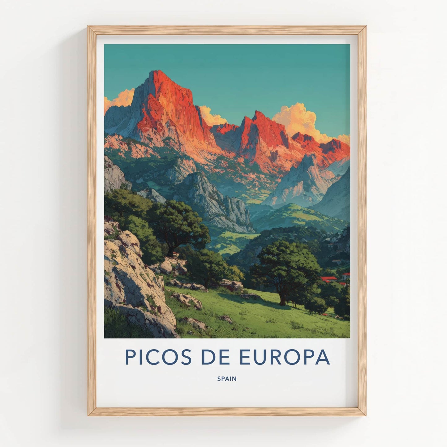 Picos de Europa Poster - Spain Travel Art - Majestic Red Peaks Home Decor