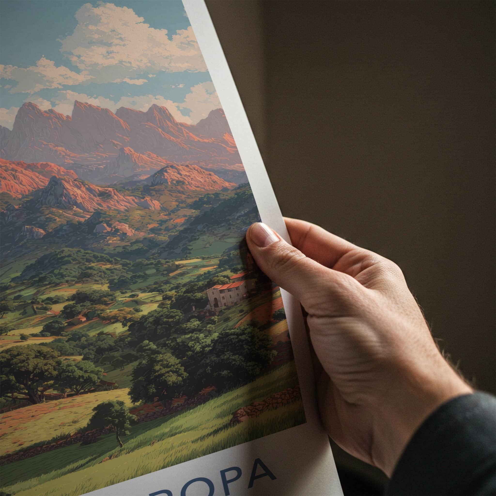 Picos De Europa Poster - Spain Travel Print - Mountainous Hillside Gallery Art
