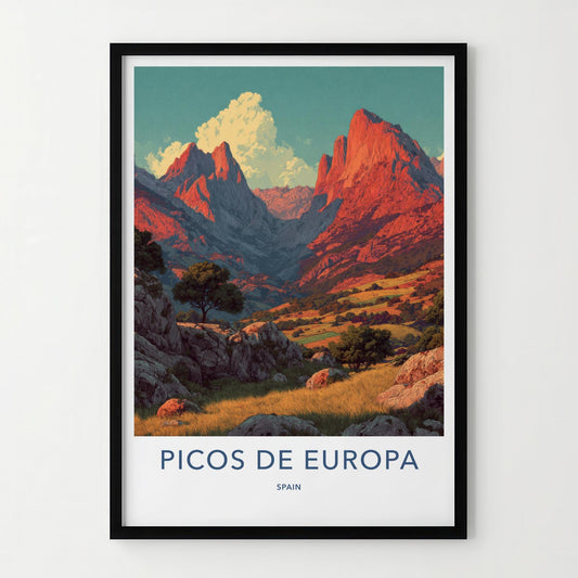 Picos De Europa Poster - Spain Travel Print - Vibrant Alpine Landscape Lounge Decor