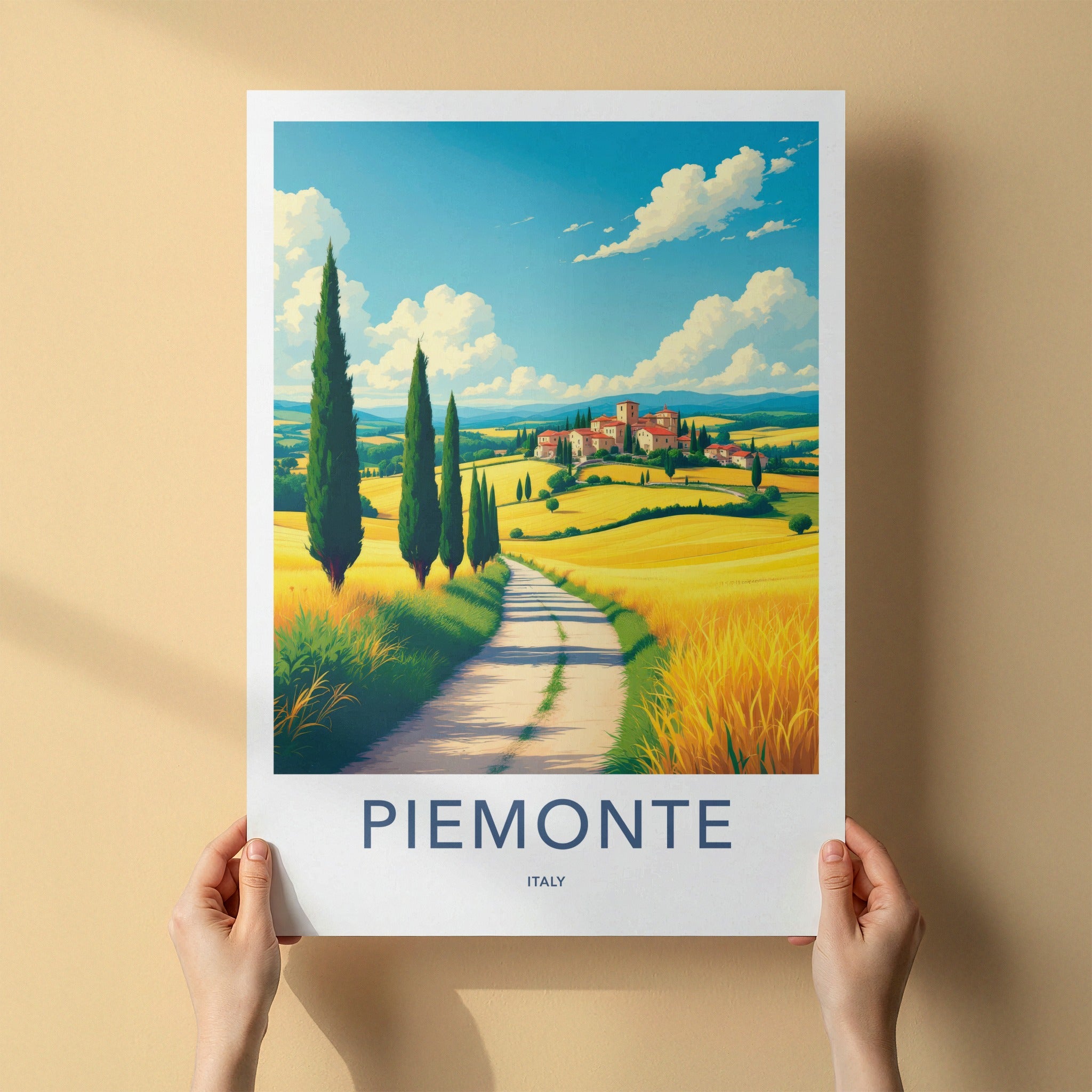 Piemonte Poster - Italy Travel Art - Cypress Lined Road Home Decor