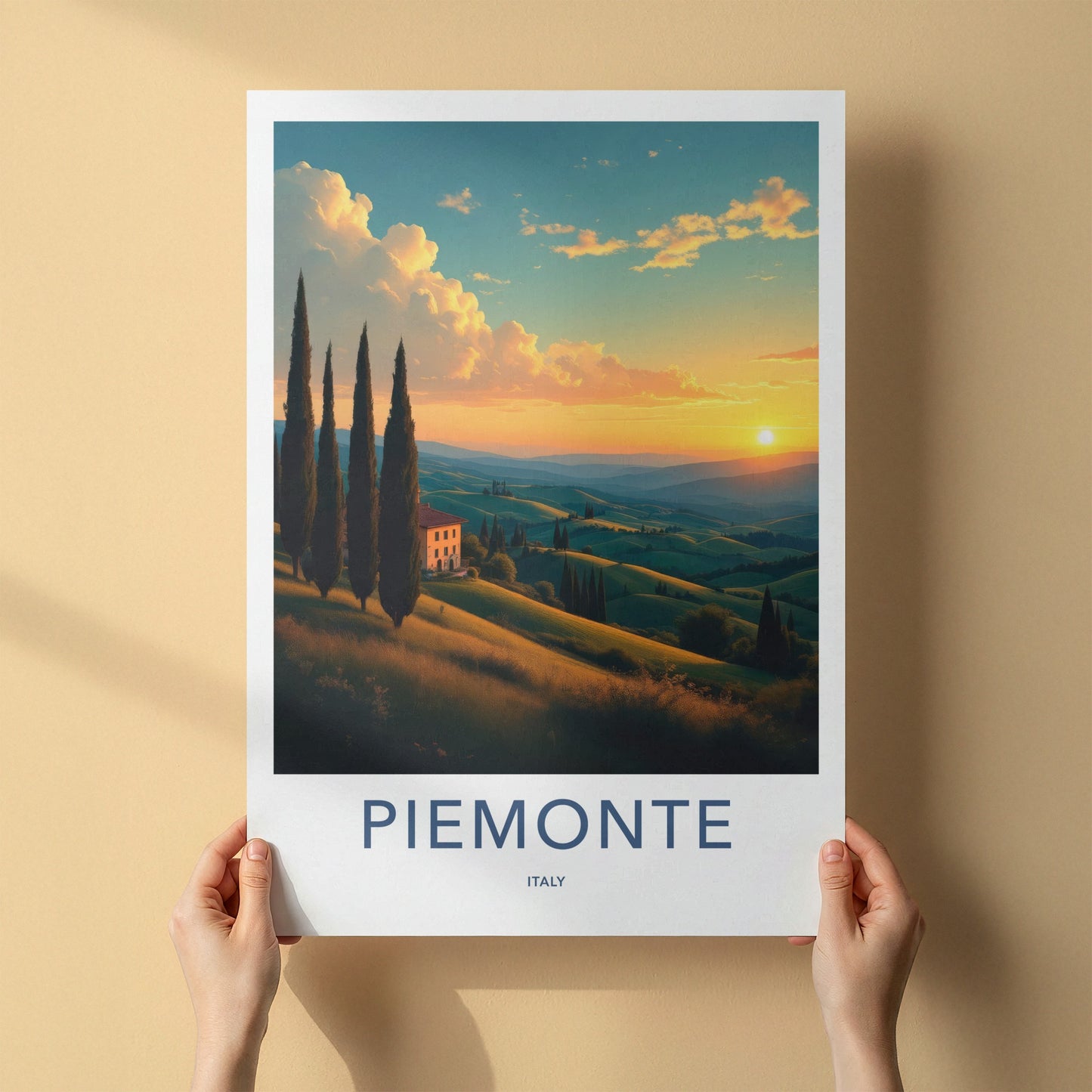 Piemonte Poster - Italy Travel Art - Golden Sunset Hills Wall Decor