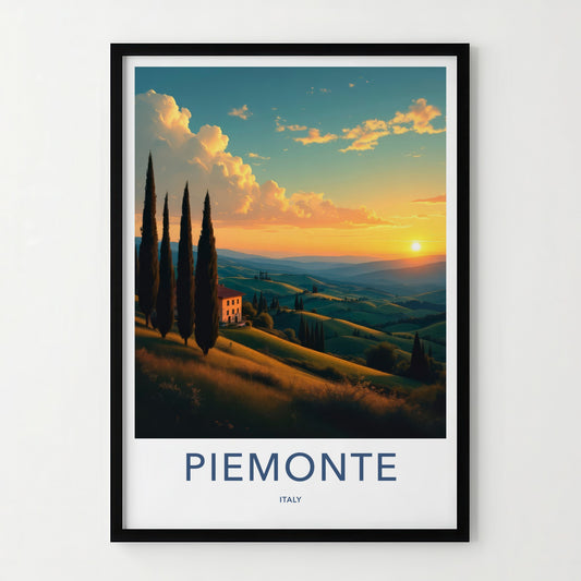 Piemonte Poster - Italy Travel Art - Golden Sunset Hills Wall Decor