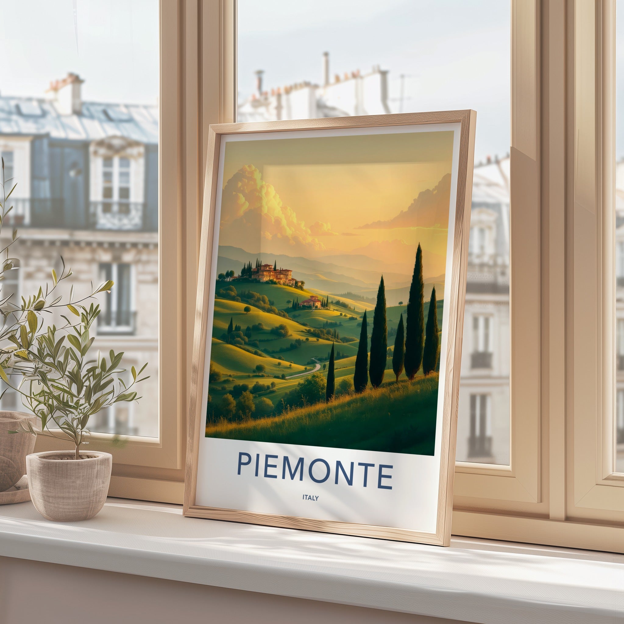 Piemonte Poster - Italy Travel Art - Green Hills Cypresses Home Decor