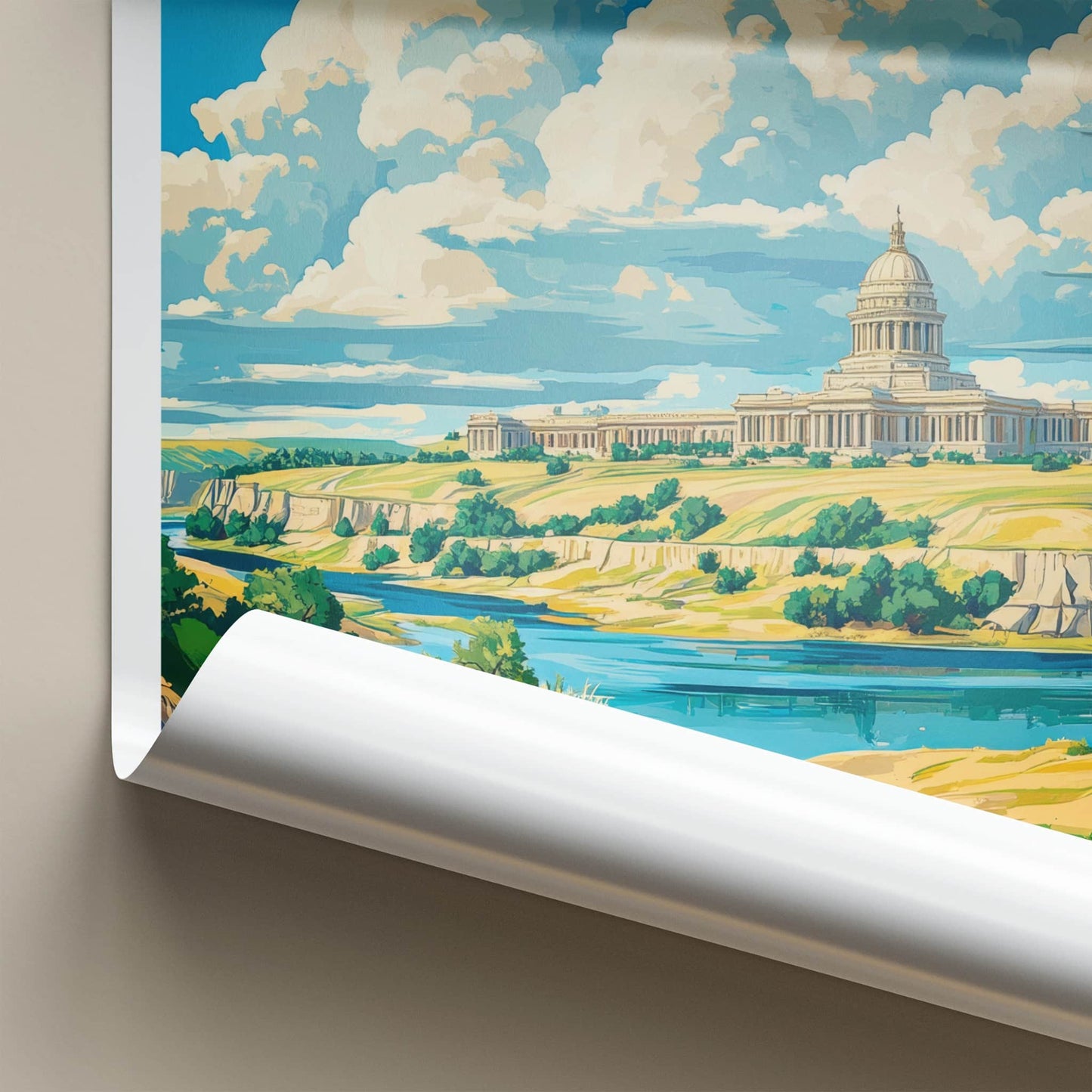 Pierre Poster - South Dakota Travel Art - Capitol River Bluff Wall Decor