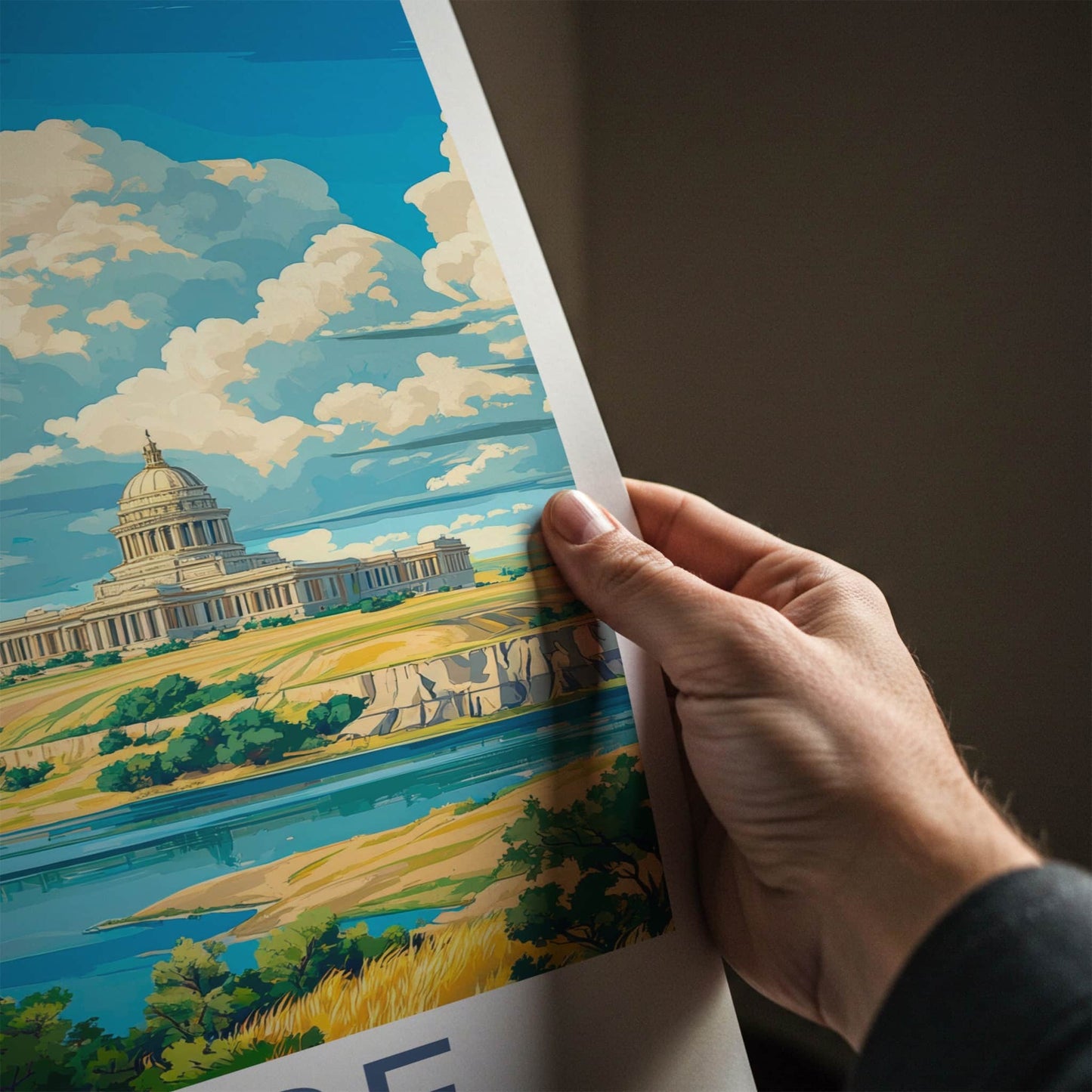 Pierre Poster - South Dakota Travel Art - Capitol River Bluff Wall Decor