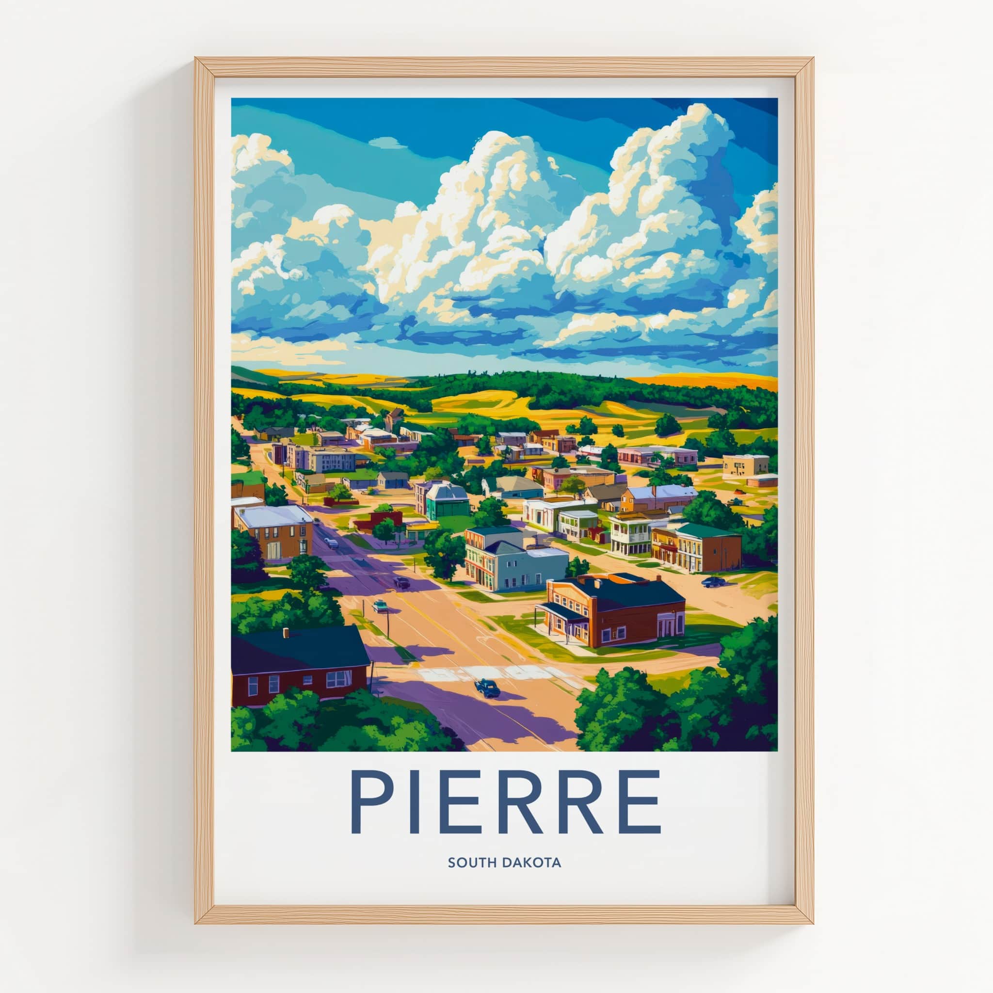 Pierre Poster - South Dakota Travel Art - Colorful Town Vista Home Decor