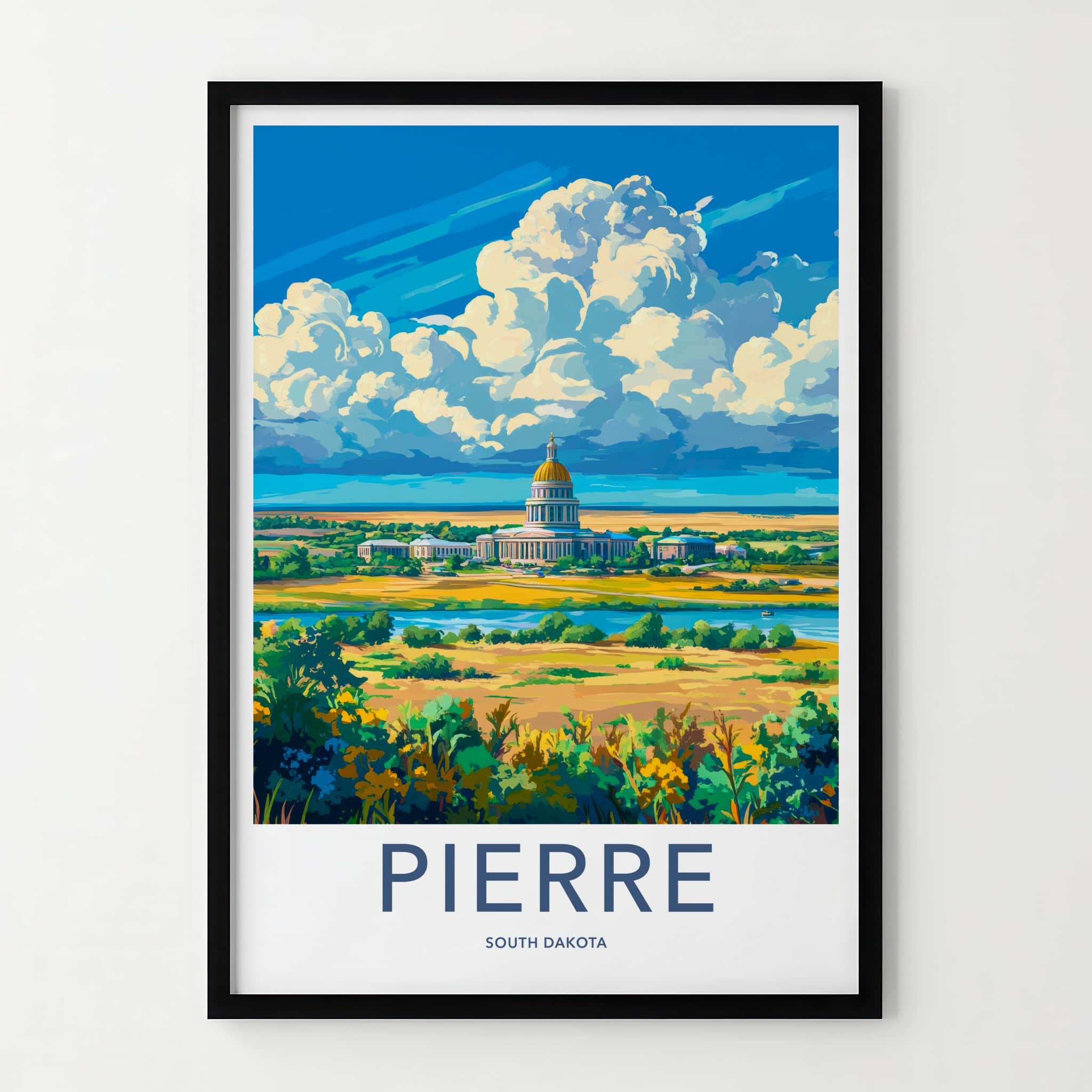 Pierre Poster - South Dakota Travel Art - Golden Dome Landscape Home Decor