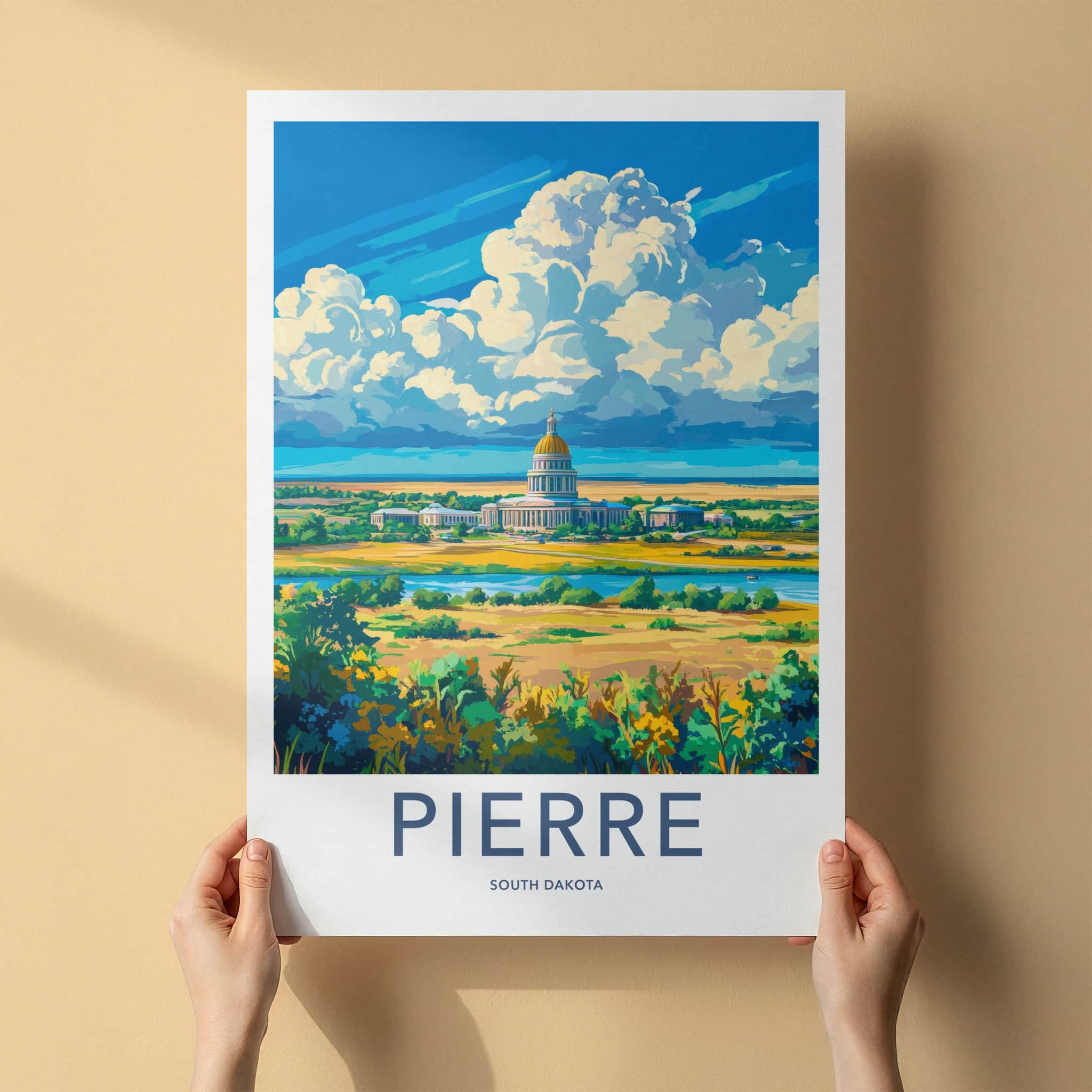 Pierre Poster - South Dakota Travel Art - Golden Dome Landscape Home Decor