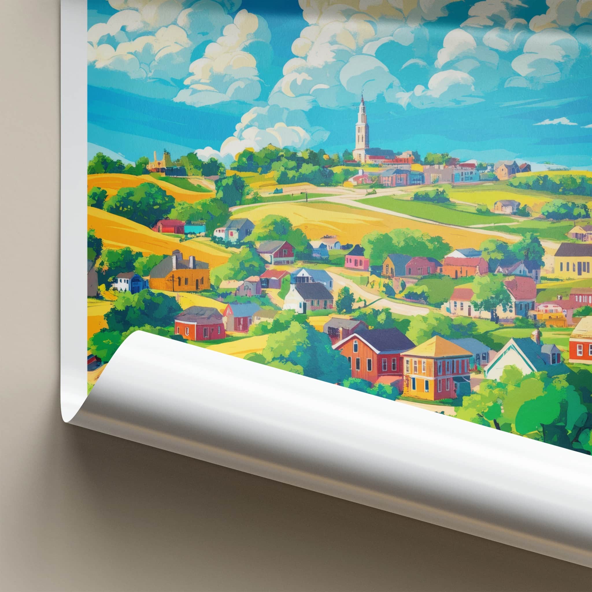 Pierre Poster - South Dakota Travel Art - Vibrant Town Steeple Home Decor