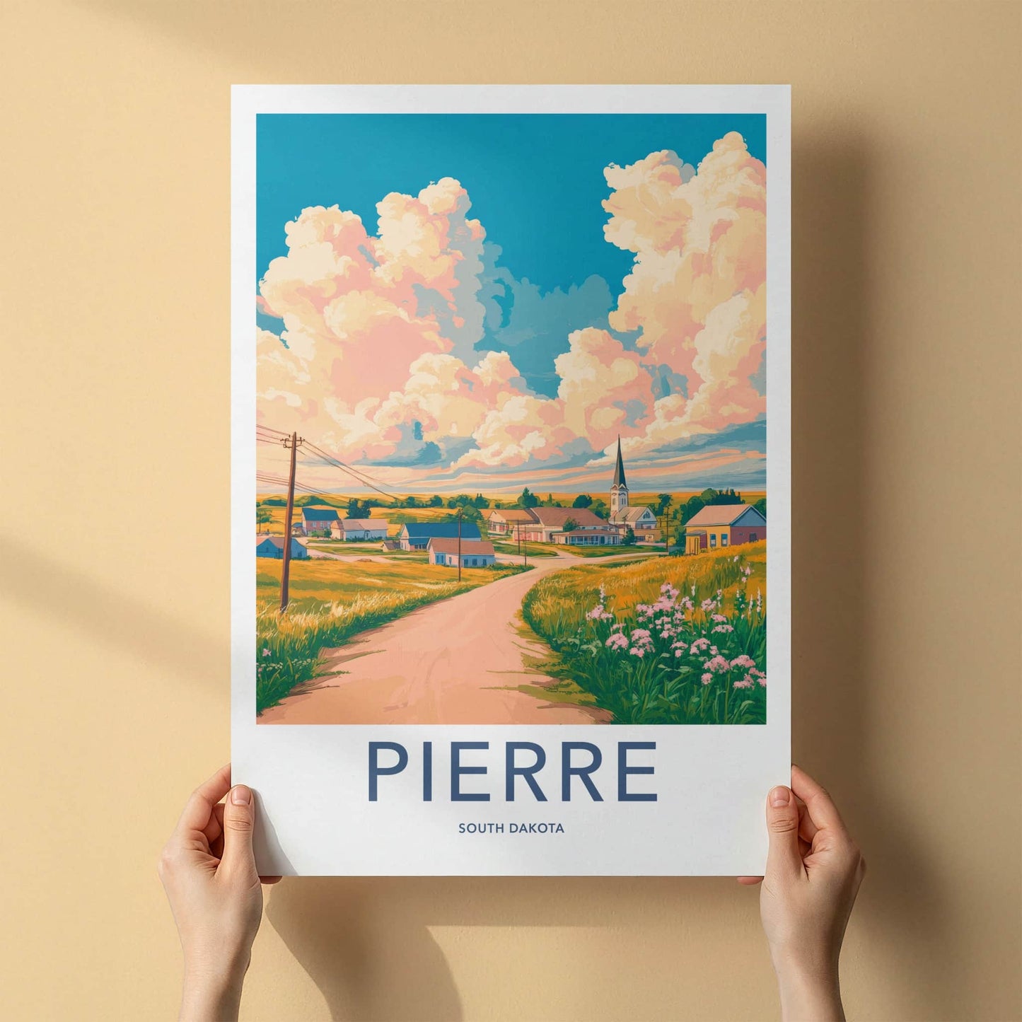Pierre Poster - South Dakota Wall Art - Prairie Village Road Home Decor