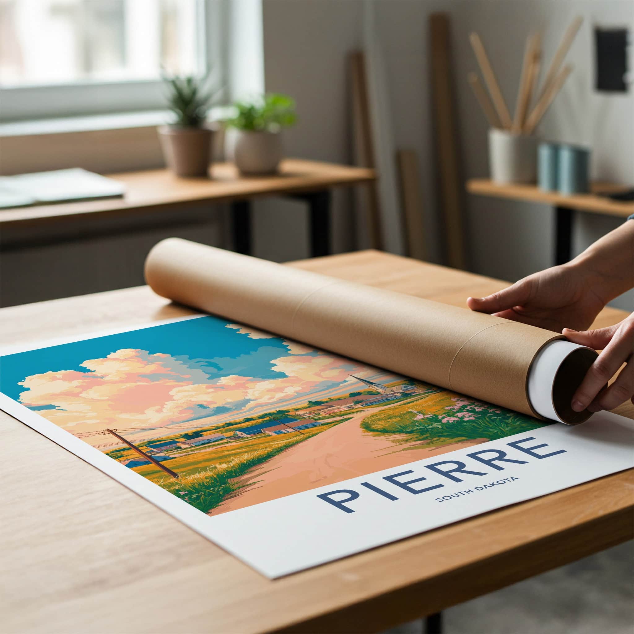 Pierre Poster - South Dakota Wall Art - Prairie Village Road Home Decor