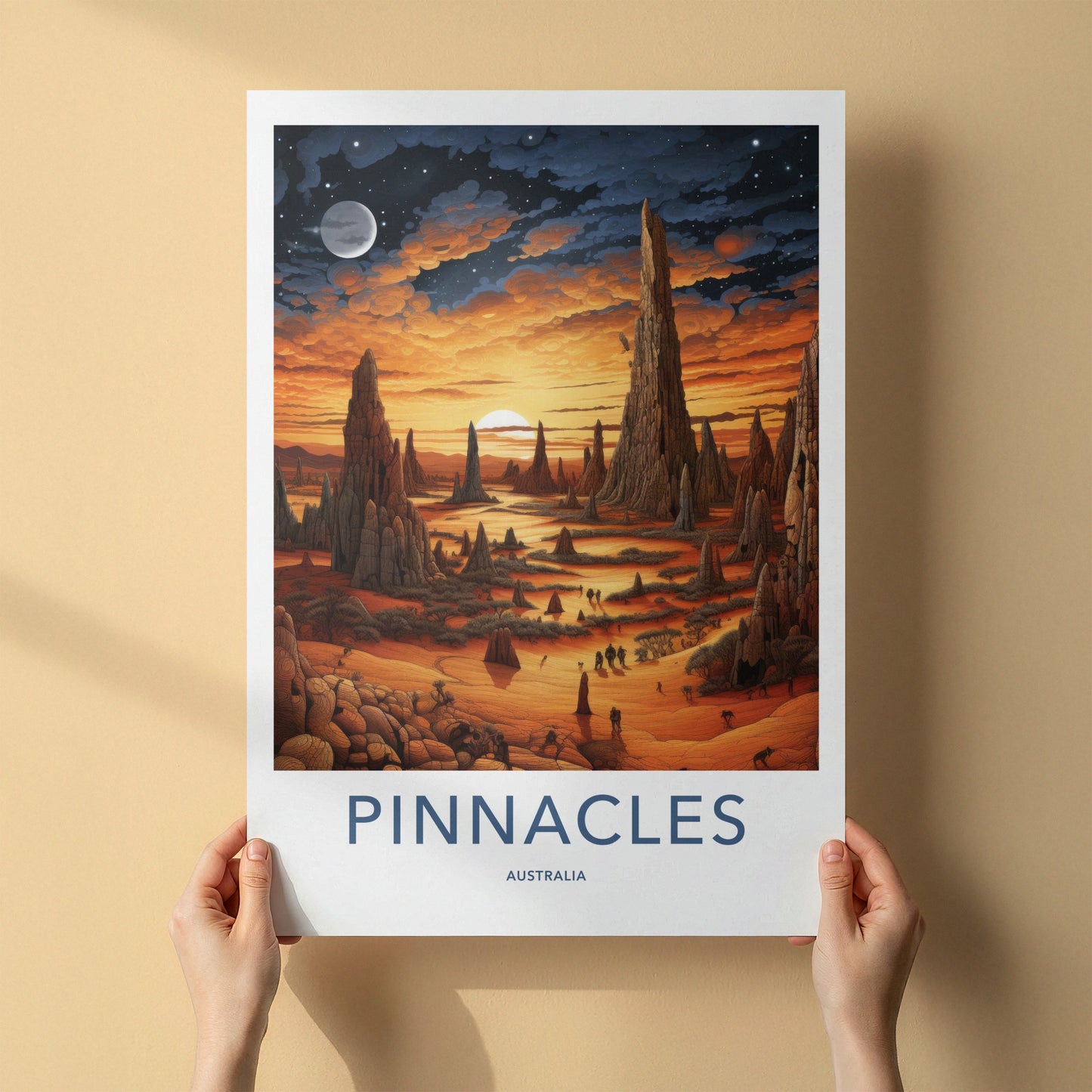 Pinnacles Poster - Australia Travel Art - Orange Desert Landscape Home Decor