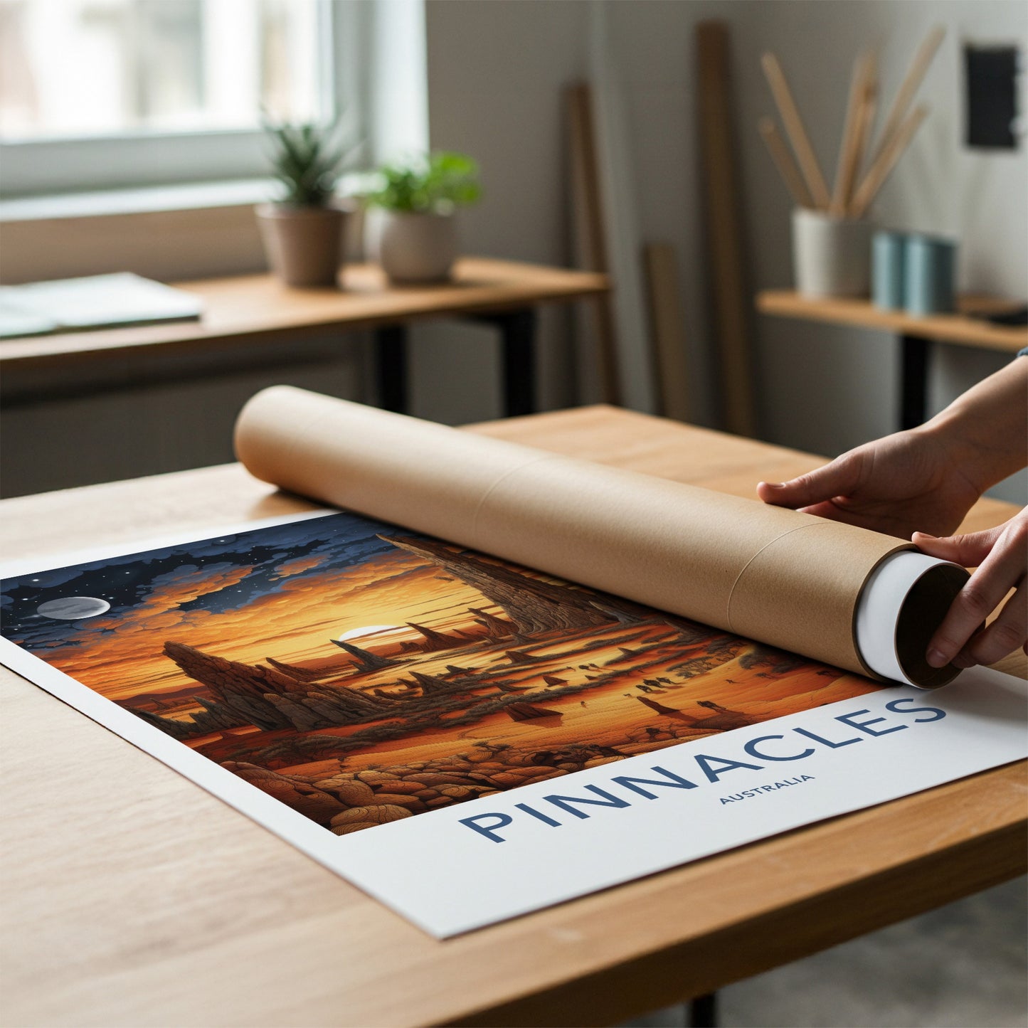 Pinnacles Poster - Australia Travel Art - Orange Desert Landscape Home Decor