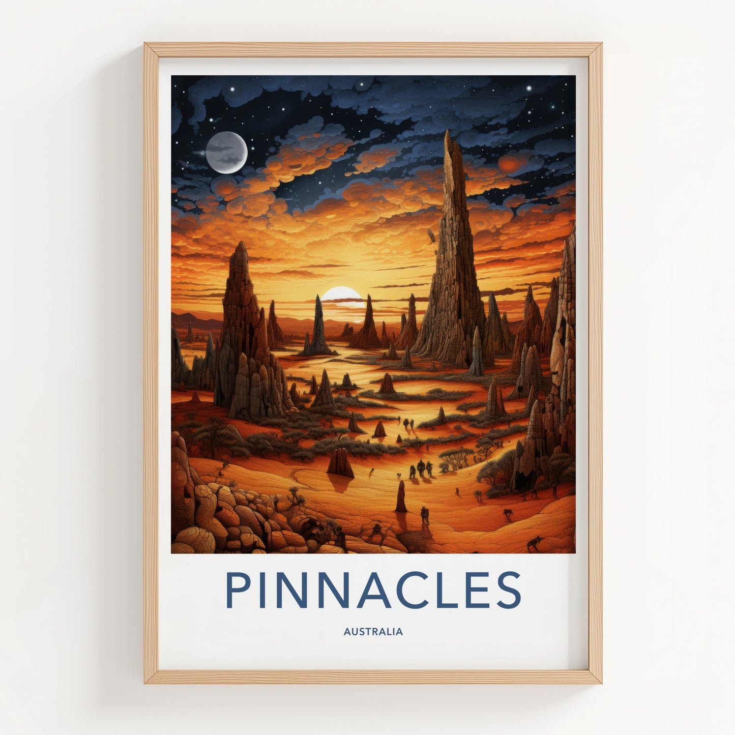 Pinnacles Poster - Australia Travel Art - Orange Desert Landscape Home Decor