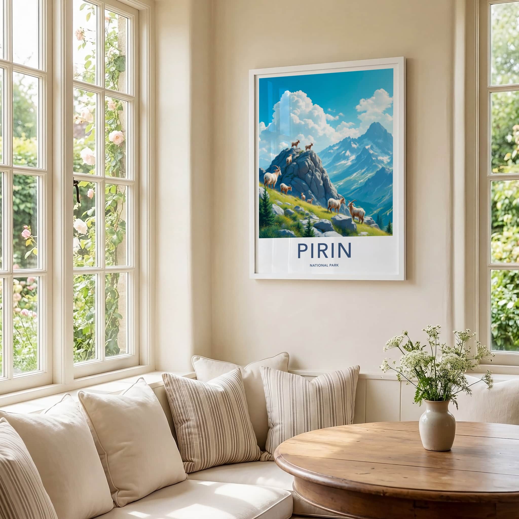 Pirin National Park Poster - Bulgaria Travel Art - Alpine Goats Grazing Home Decor