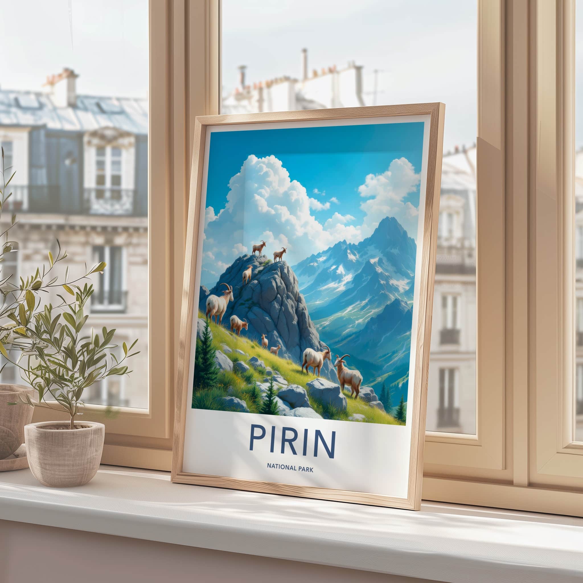 Pirin National Park Poster - Bulgaria Travel Art - Alpine Goats Grazing Home Decor