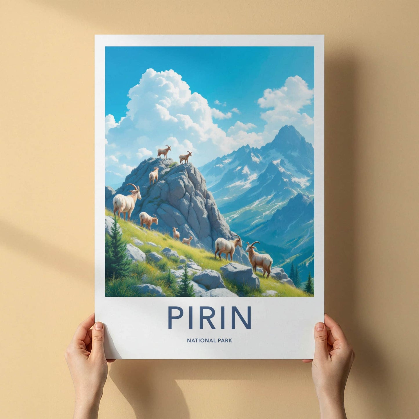 Pirin National Park Poster - Bulgaria Travel Art - Alpine Goats Grazing Home Decor