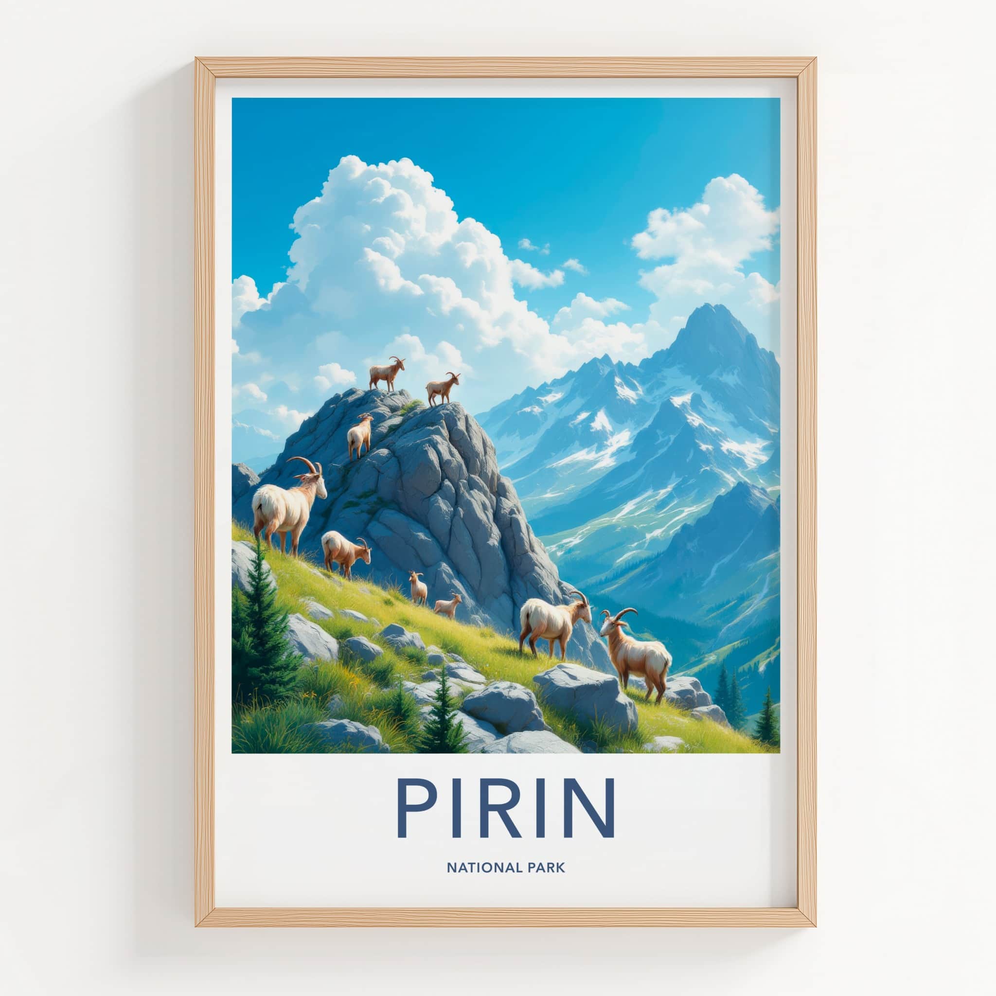 Pirin National Park Poster - Bulgaria Travel Art - Alpine Goats Grazing Home Decor