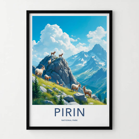 Pirin National Park Poster - Bulgaria Travel Art - Alpine Goats Grazing Home Decor