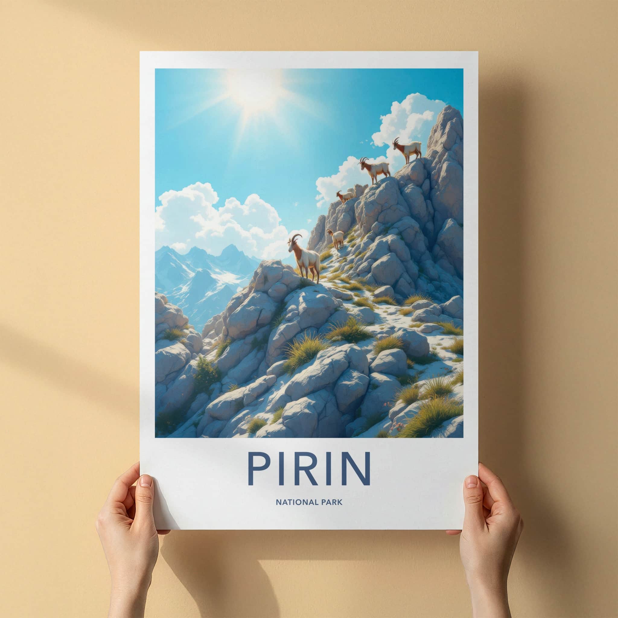 Pirin National Park Poster - Bulgaria Travel Art - Sunny Mountain Goats Home Decor