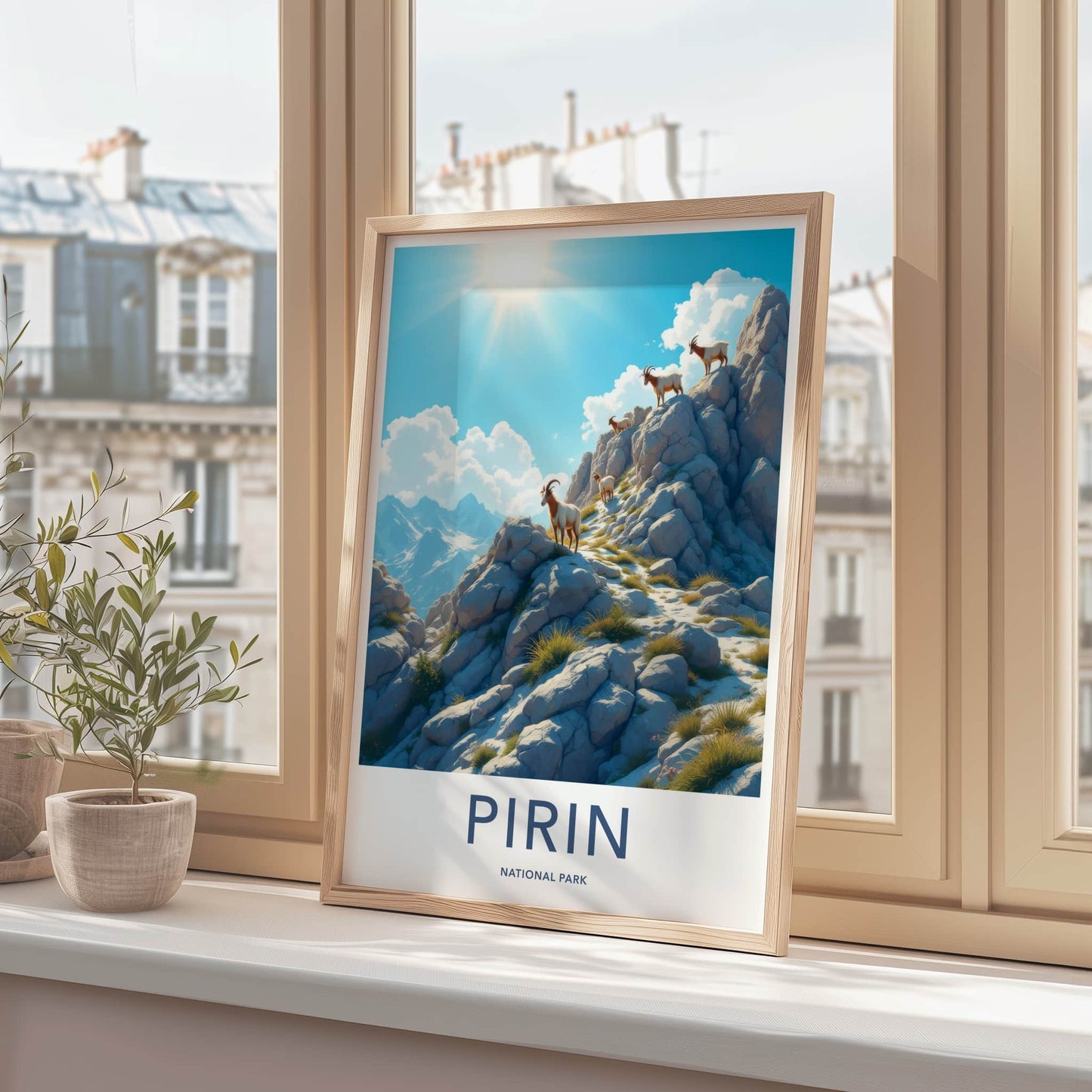 Pirin National Park Poster - Bulgaria Travel Art - Sunny Mountain Goats Home Decor