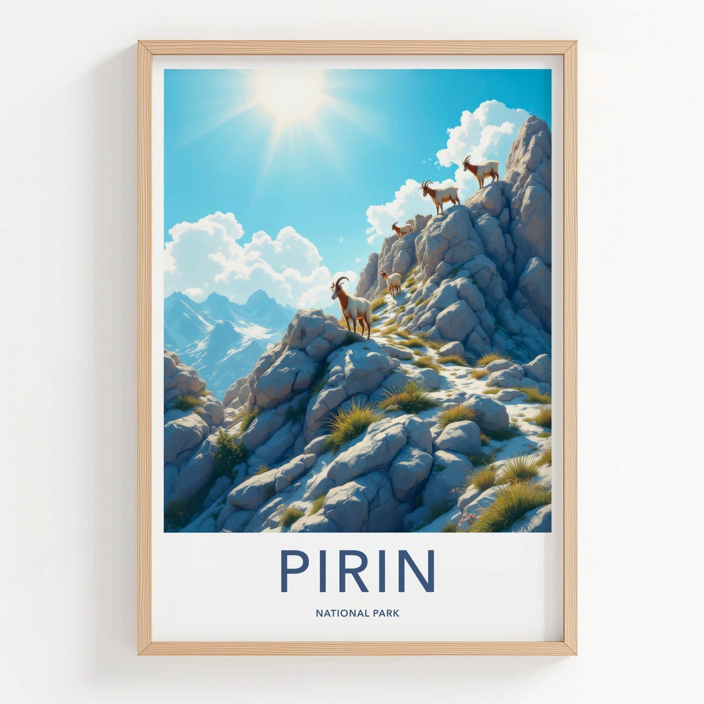 Pirin National Park Poster - Bulgaria Travel Art - Sunny Mountain Goats Home Decor