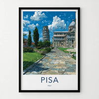 Pisa Poster - Italy Travel Art - Leaning Tower Cathedral Home Decor
