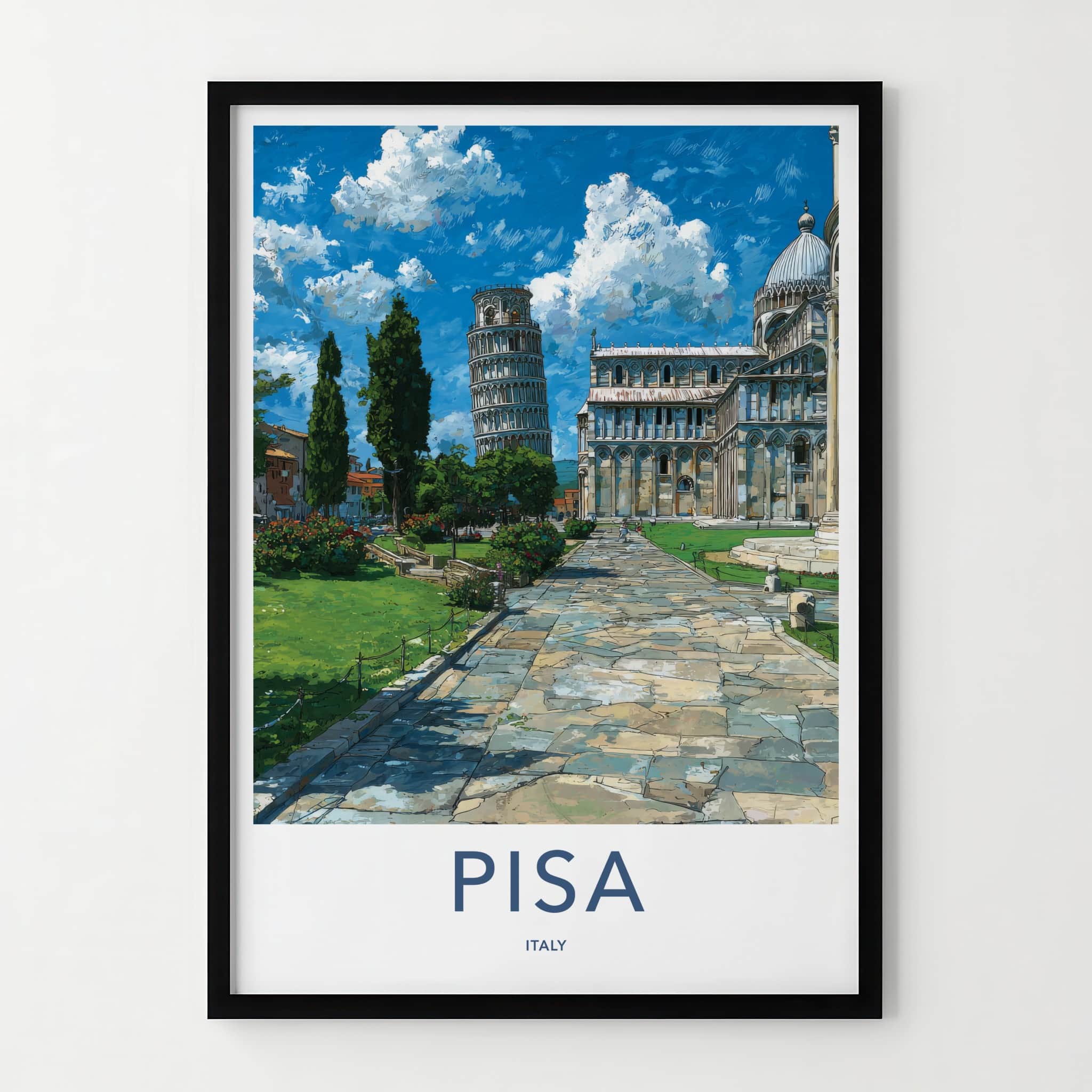 Pisa Poster - Italy Travel Art - Leaning Tower Cathedral Home Decor