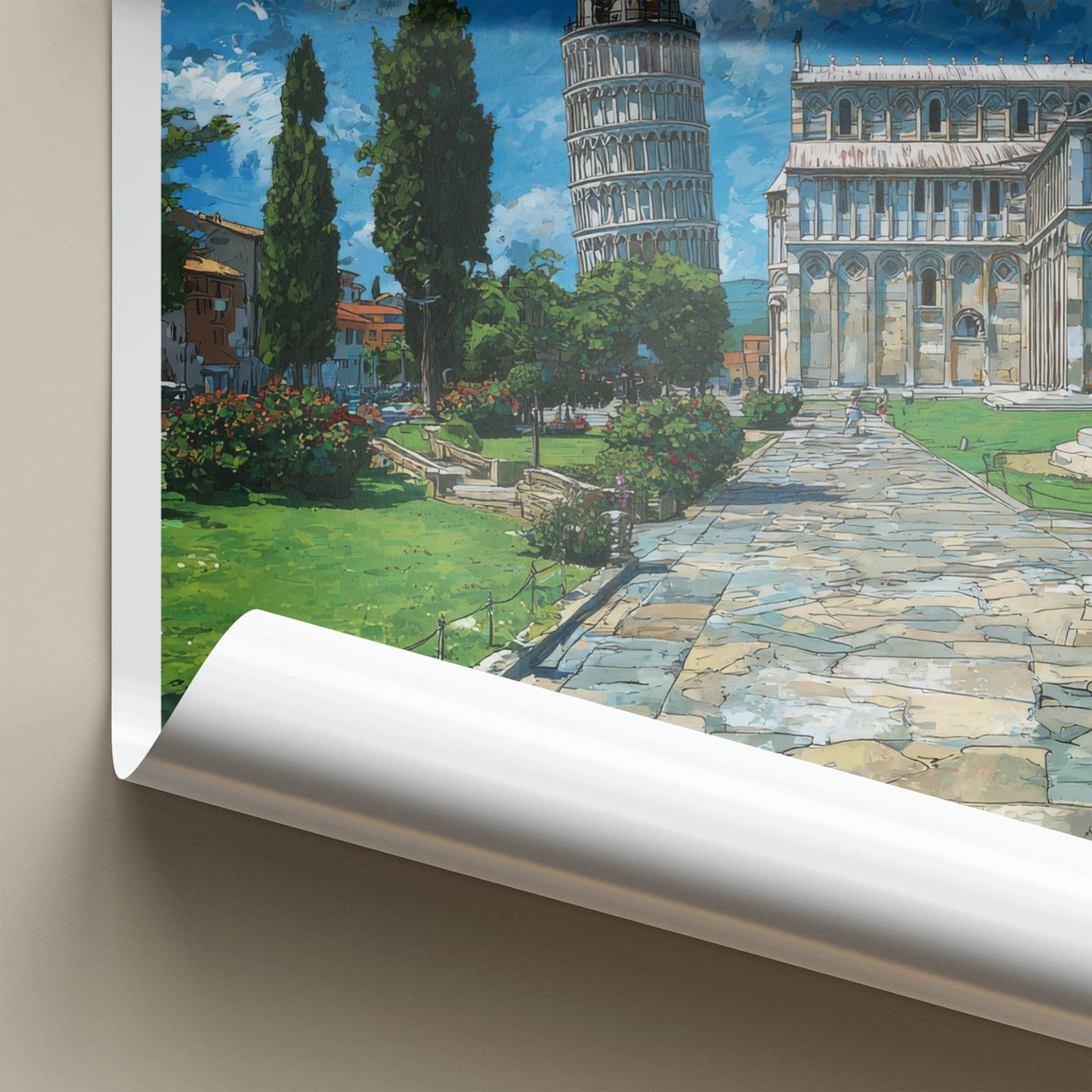 Pisa Poster - Italy Travel Art - Leaning Tower Cathedral Home Decor