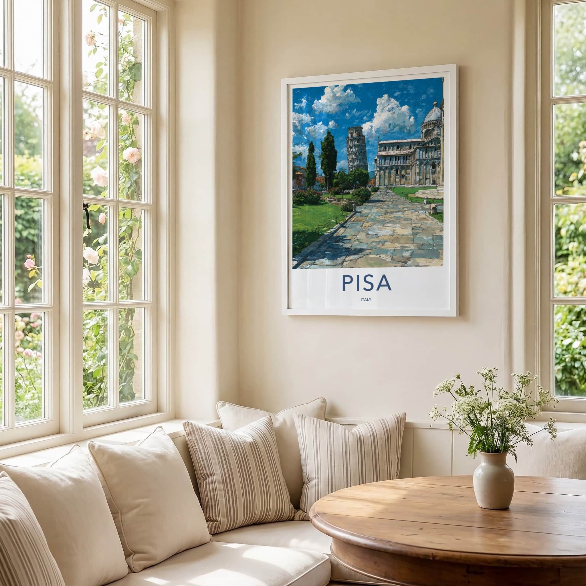 Pisa Poster - Italy Travel Art - Leaning Tower Cathedral Home Decor