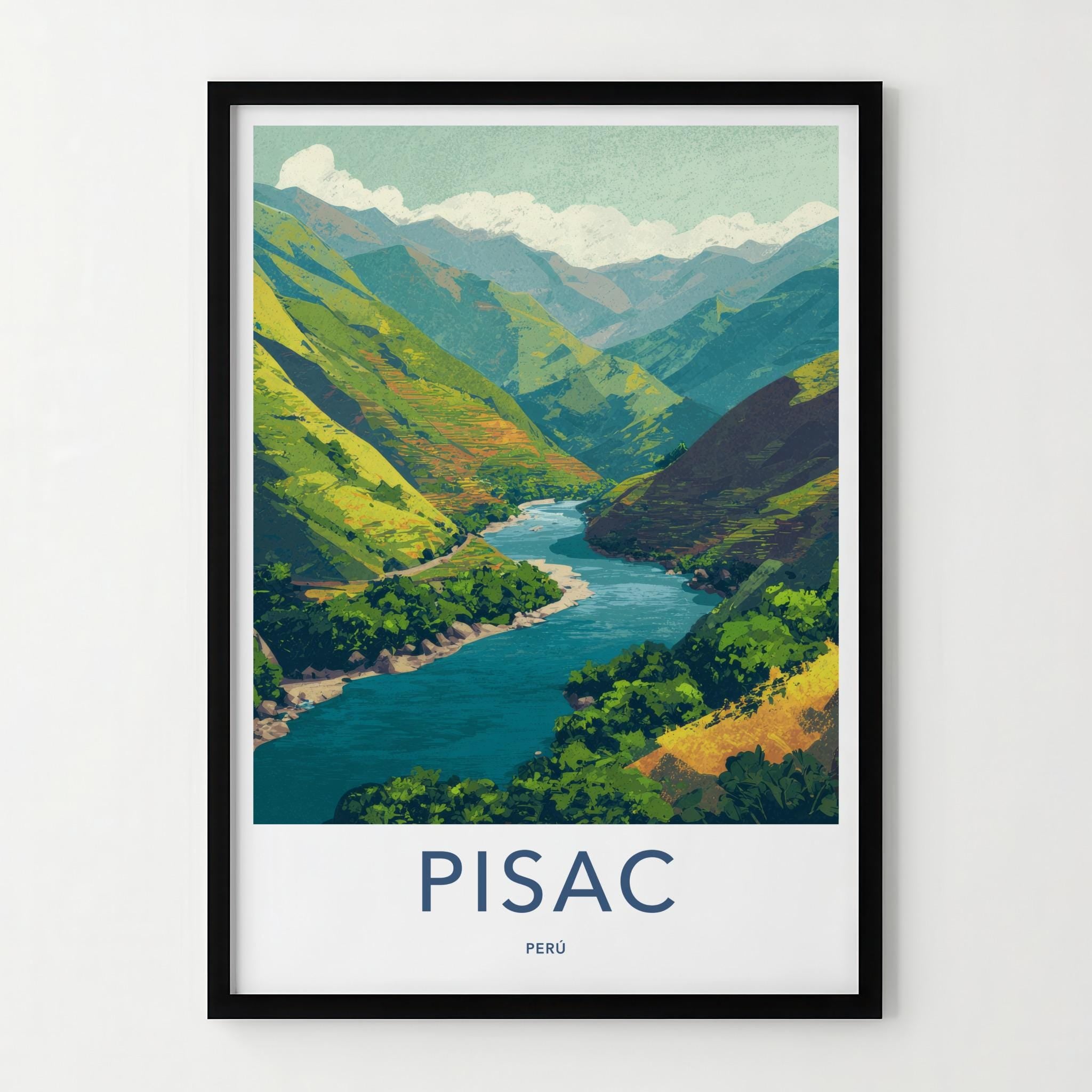 Pisac Poster - Peru Framed Print - Andean Valley River Framed Decor