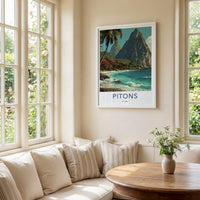 Pitons Poster - Saint Lucia Travel Art - Tropical Beach Scene Home Decor
