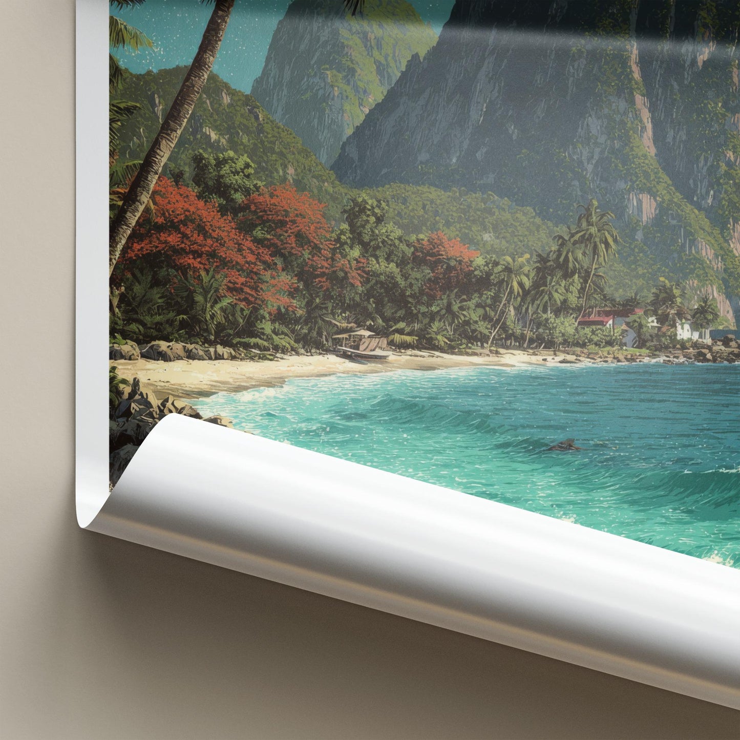 Pitons Poster - Saint Lucia Travel Art - Tropical Beach Scene Home Decor