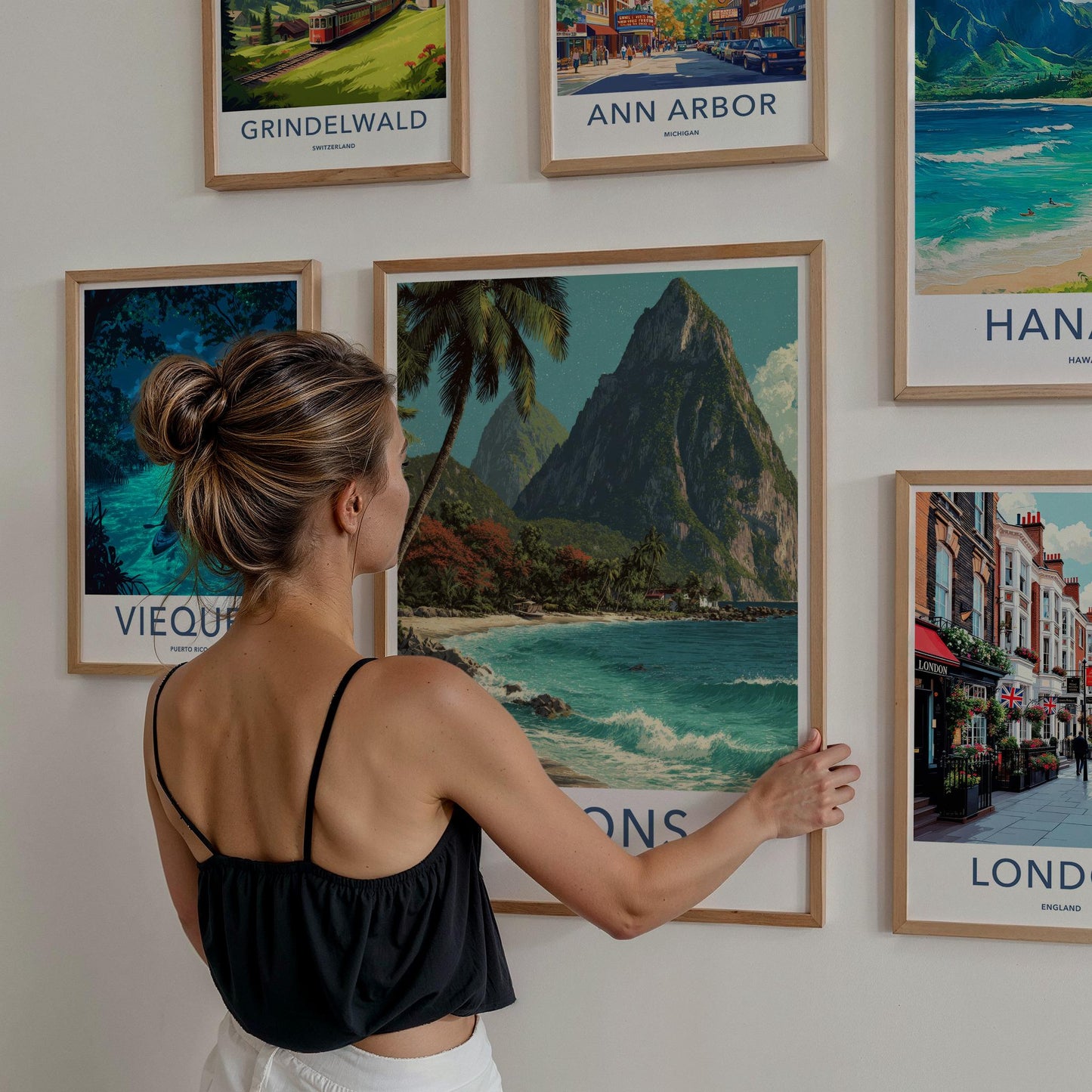 Pitons Poster - Saint Lucia Travel Art - Tropical Beach Scene Home Decor