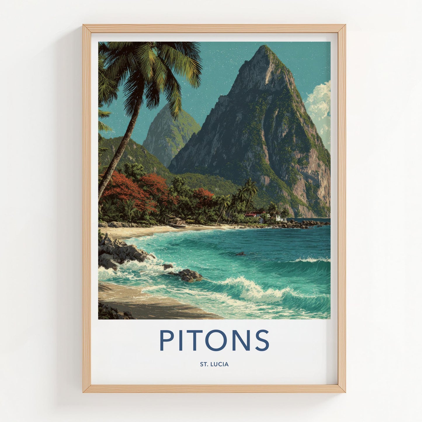 Pitons Poster - Saint Lucia Travel Art - Tropical Beach Scene Home Decor