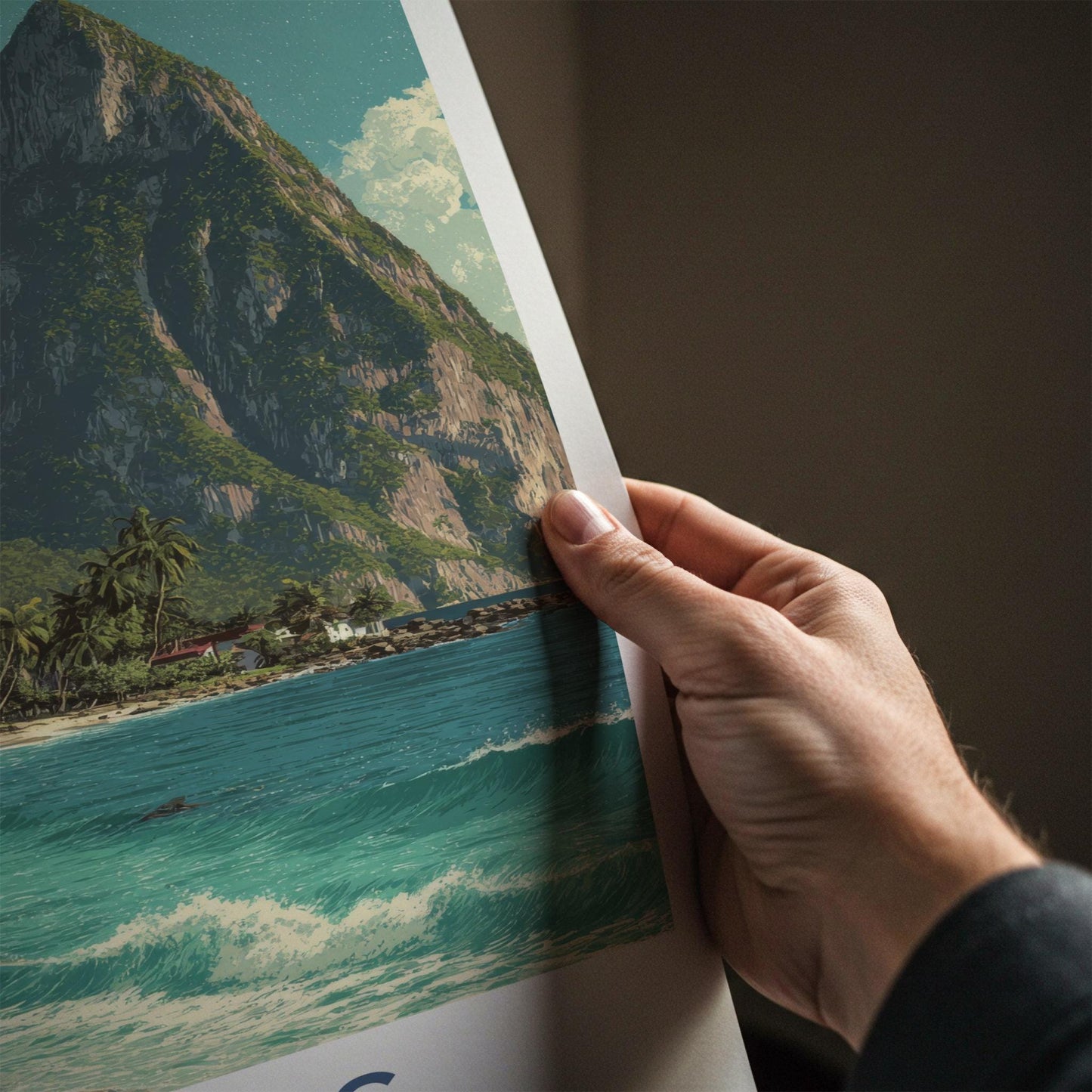 Pitons Poster - Saint Lucia Travel Art - Tropical Beach Scene Home Decor