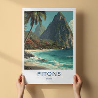 Pitons Poster - Saint Lucia Travel Art - Tropical Beach Scene Home Decor