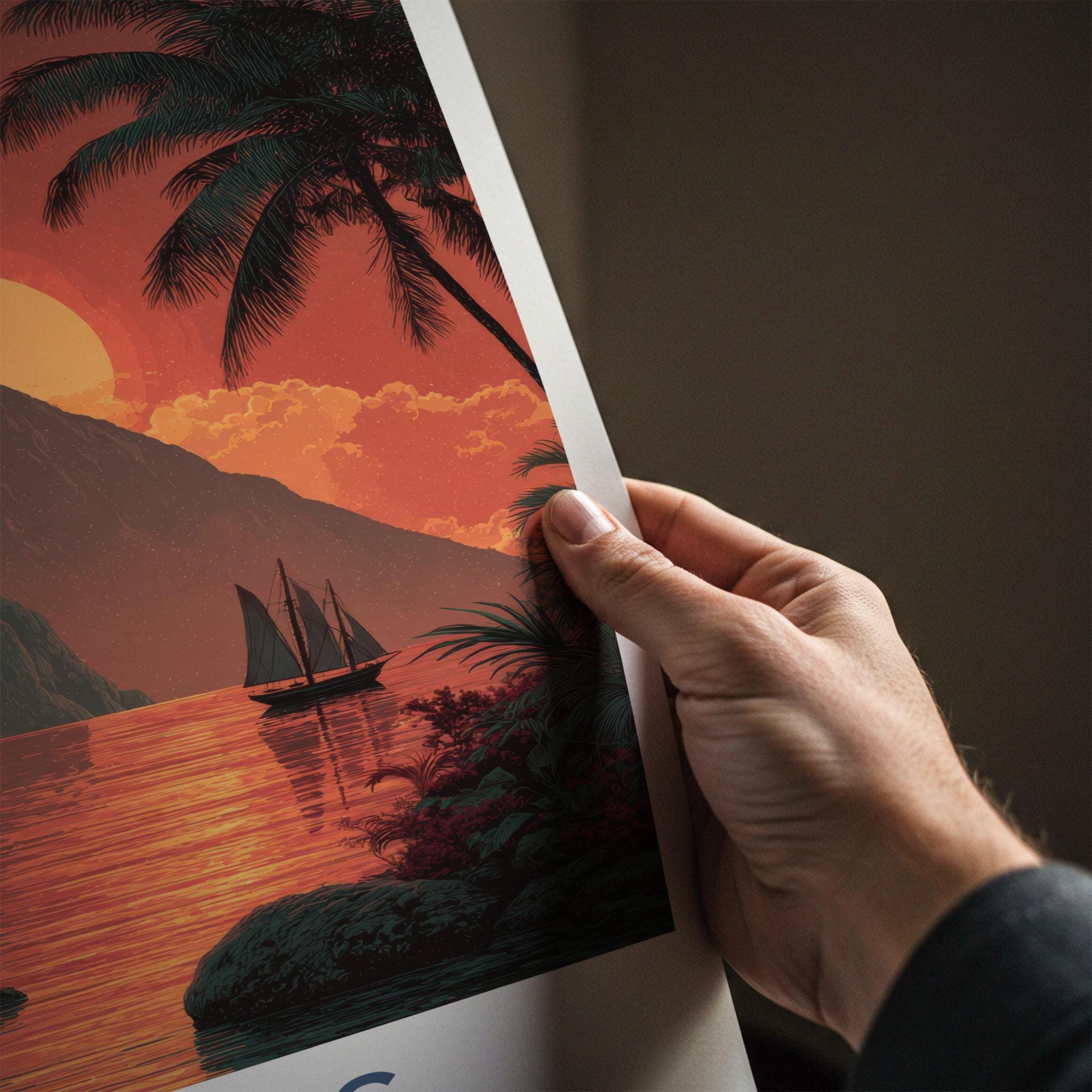 Pitons Poster - St Lucia Travel Art - Caribbean Mountain Sunset Home Decor