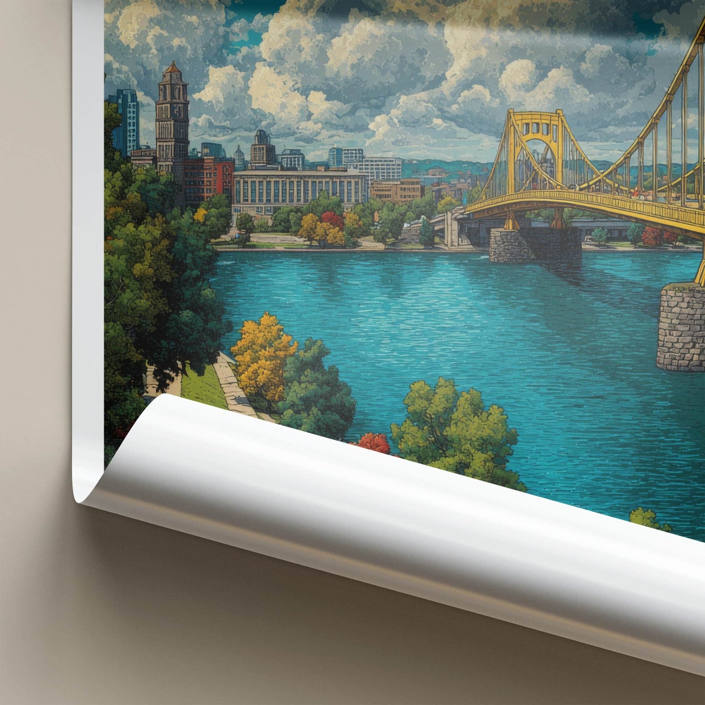 Pittsburgh Poster - Pennsylvania Travel Art - Yellow Bridge City Home Decor