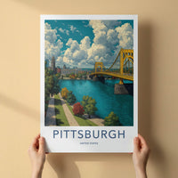 Pittsburgh Poster - Pennsylvania Travel Art - Yellow Bridge City Home Decor