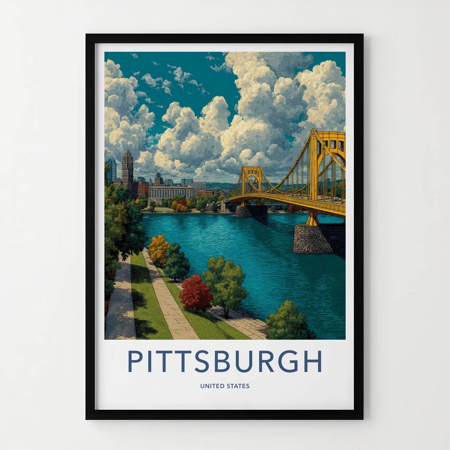 Pittsburgh Poster - Pennsylvania Travel Art - Yellow Bridge City Home Decor