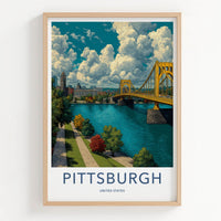 Pittsburgh Poster - Pennsylvania Travel Art - Yellow Bridge City Home Decor