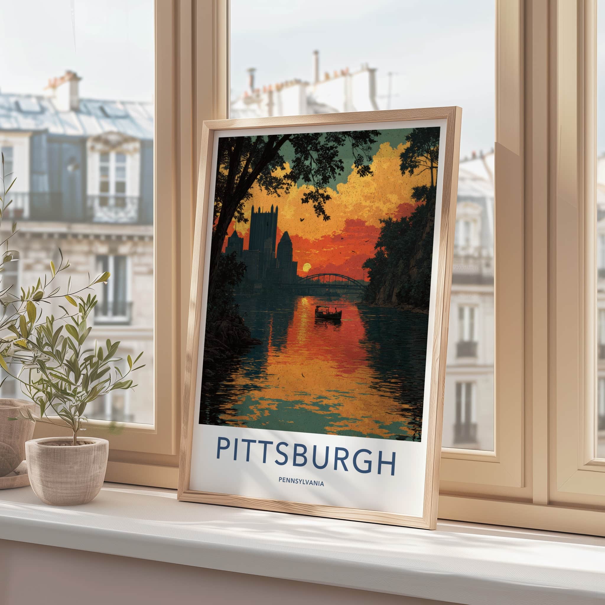 Pittsburgh Poster - Pennsylvania Wall Art - River Sunset Skyline Home Decor