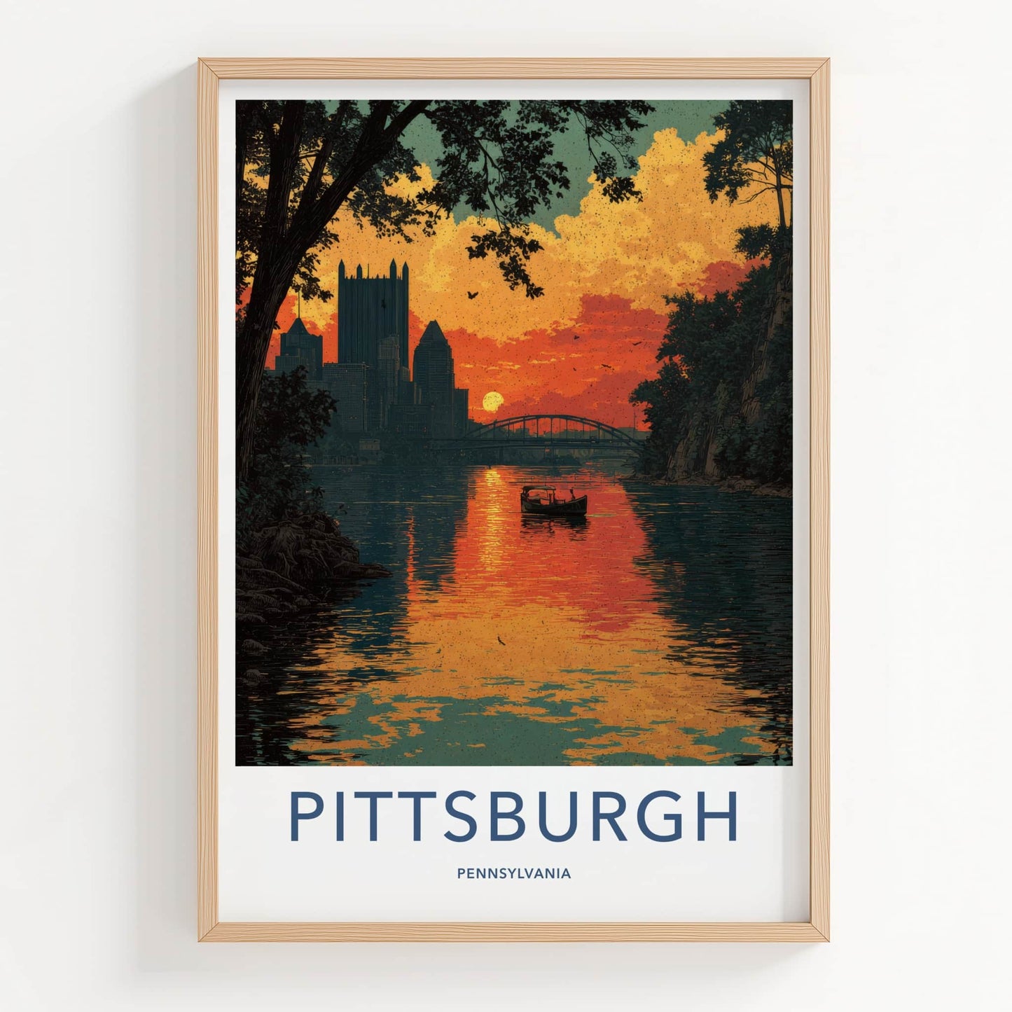 Pittsburgh Poster - Pennsylvania Wall Art - River Sunset Skyline Home Decor