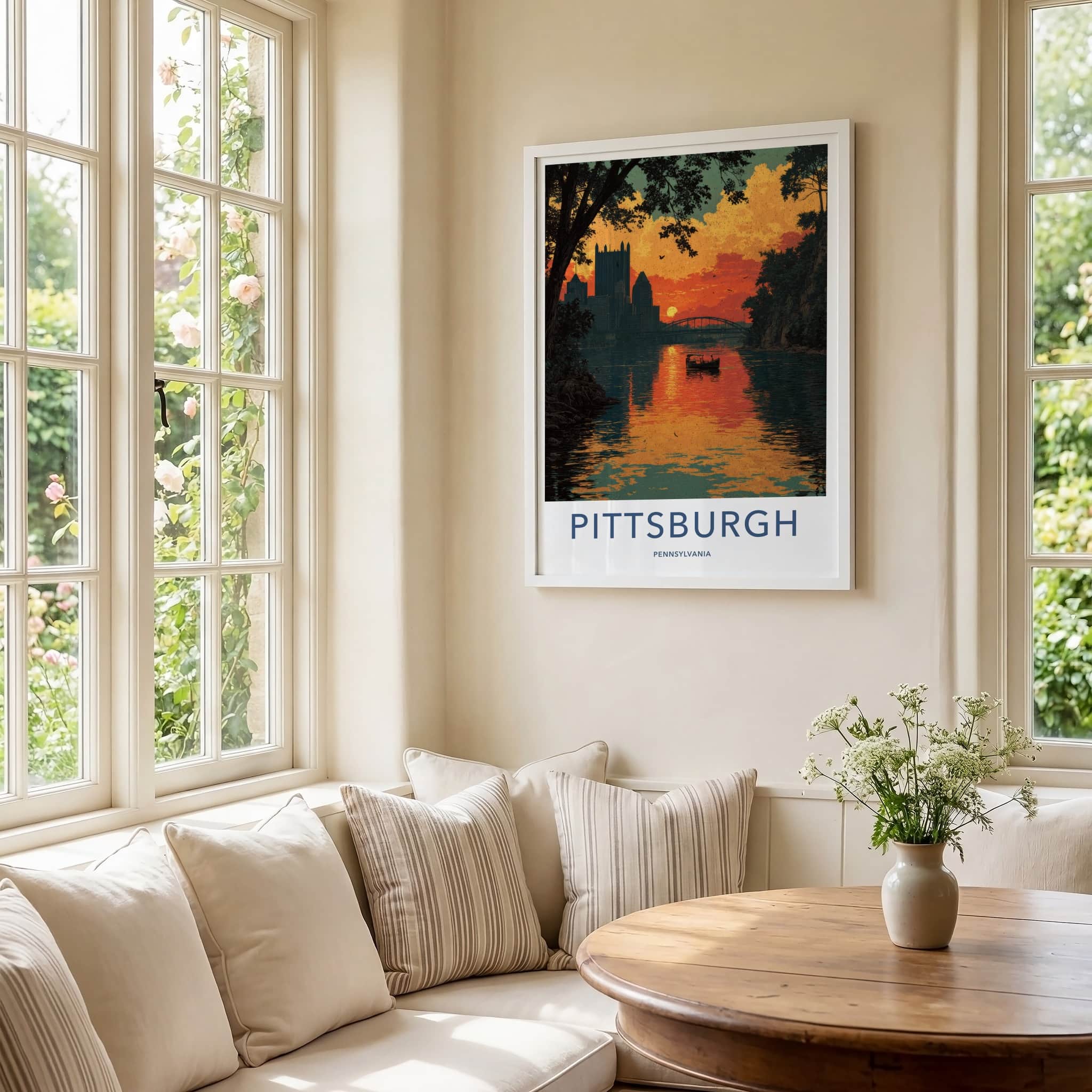Pittsburgh Poster - Pennsylvania Wall Art - River Sunset Skyline Home Decor