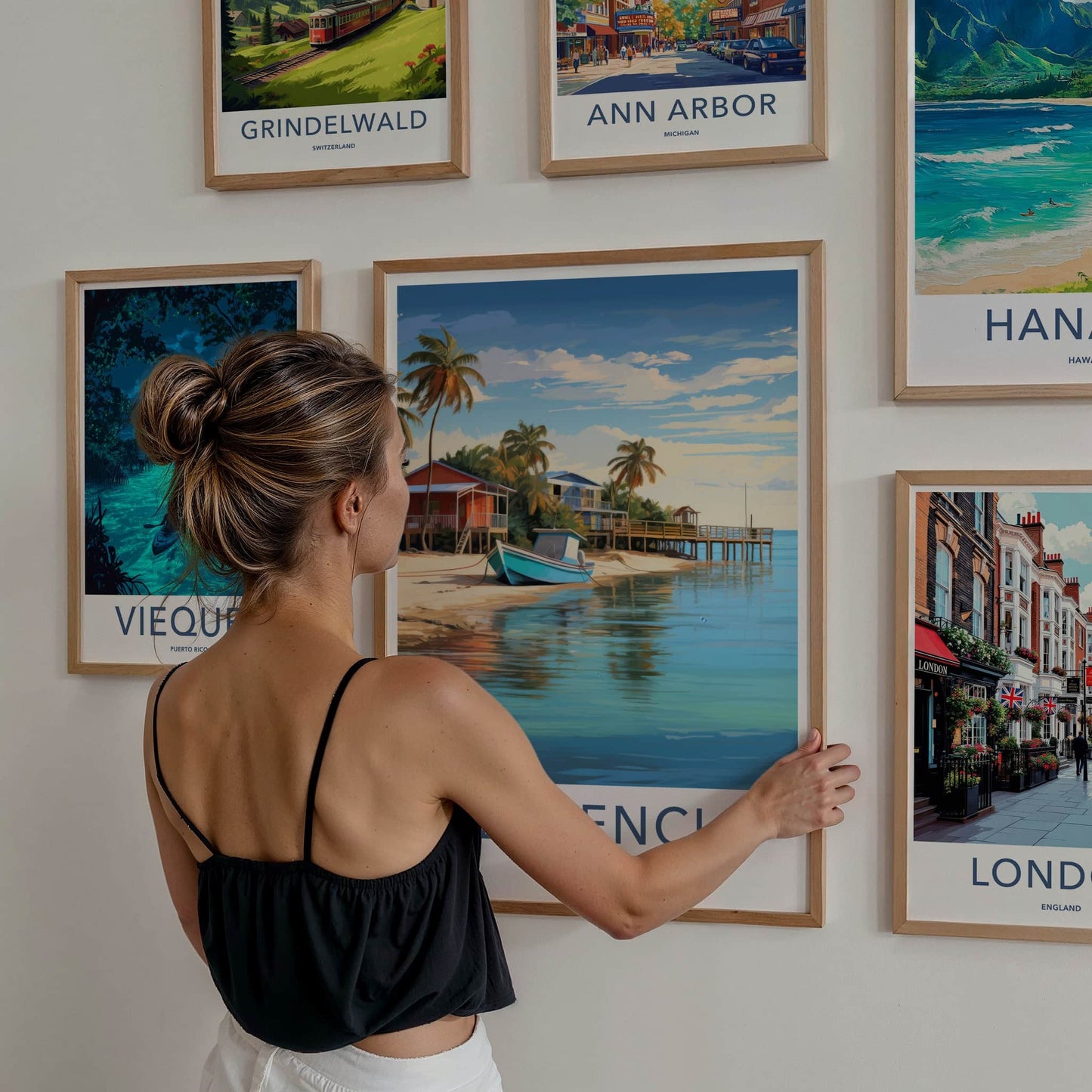 Placencia Poster - Belize Travel Art - Sandy Beach Boat Home Decor