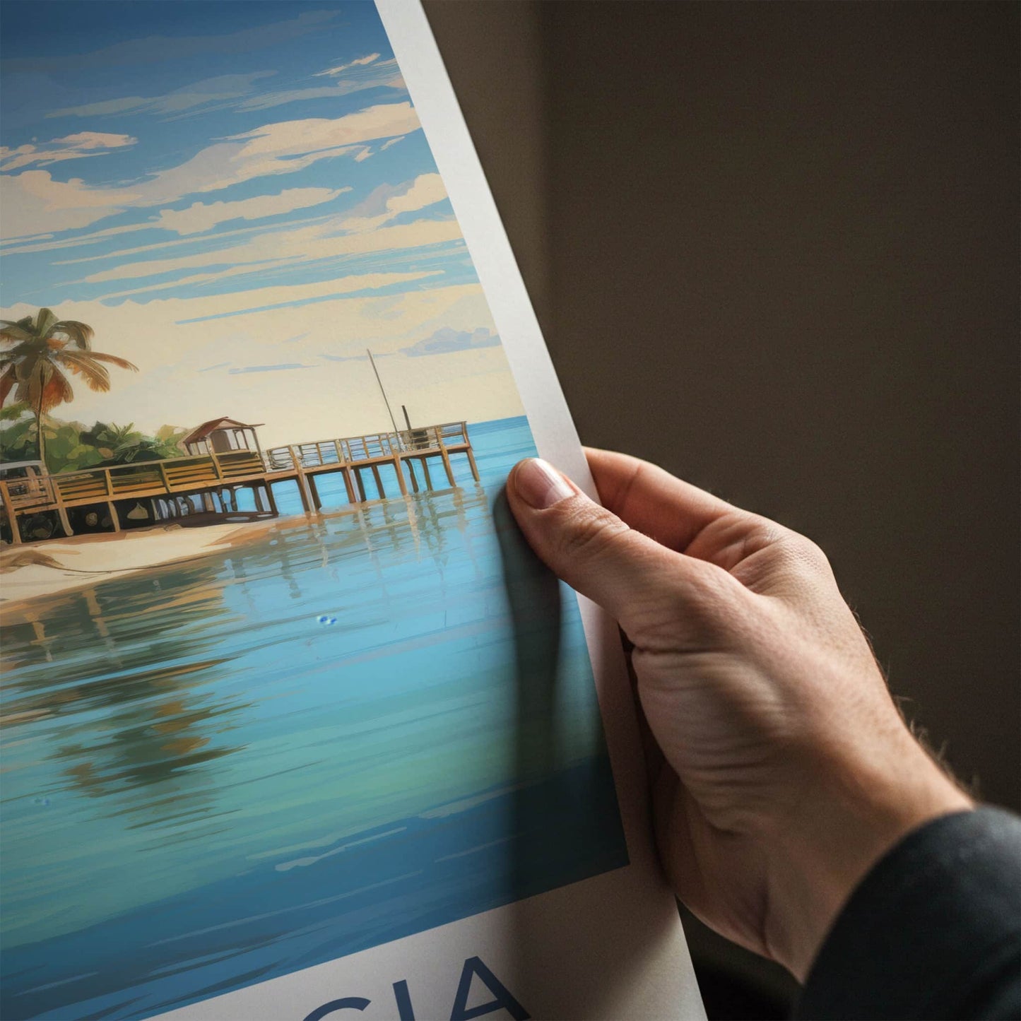 Placencia Poster - Belize Travel Art - Sandy Beach Boat Home Decor